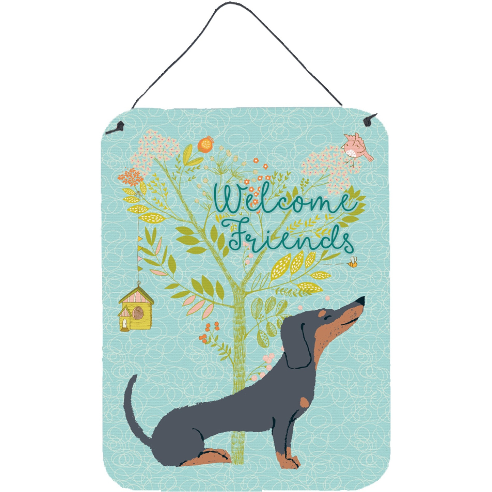 &quotCaroline's Treasures Welcome Friends Black Tan Dachshund Metal Print, 16h x 12w, Multicolor"