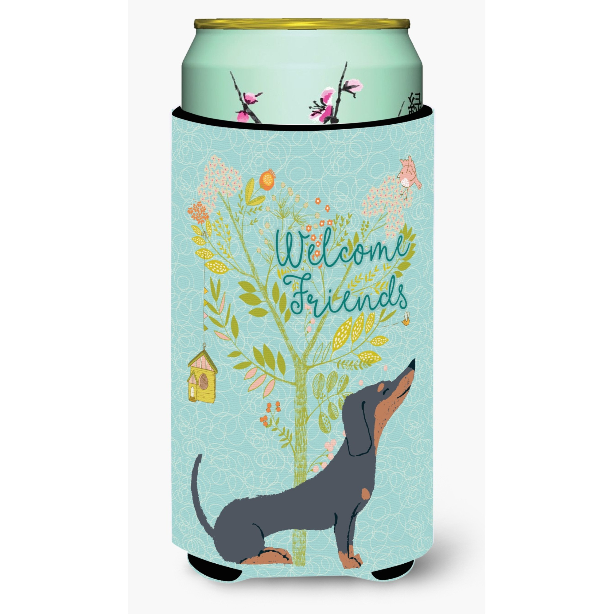 &quotCaroline's Treasures Welcome Friends Black Tan Dachshund Decorative Can Hugger, Tall Boy, Multicolor"