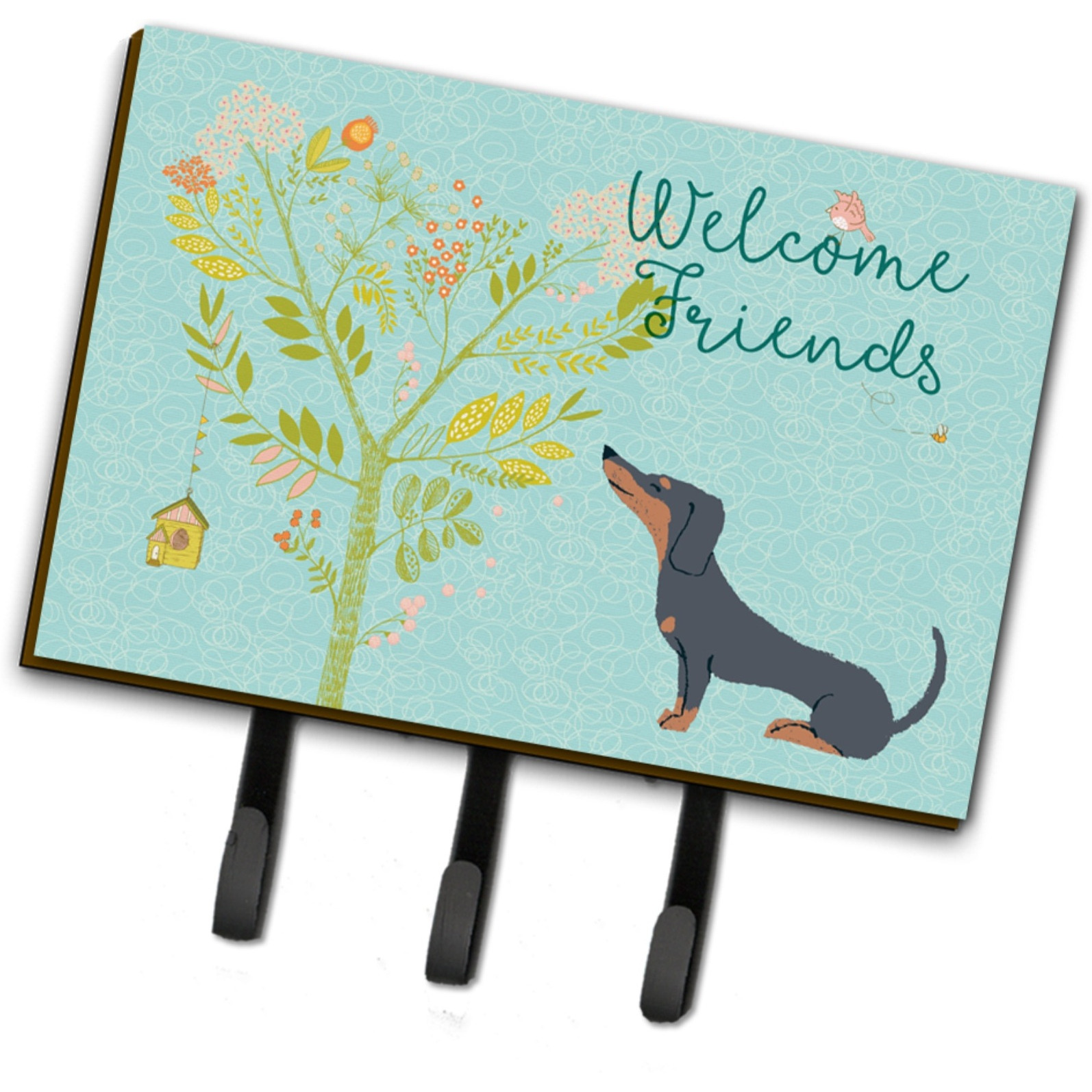 &quotCaroline's Treasures Welcome Friends Black Tan Dachshund Wall Hook, Triple, Multicolor"