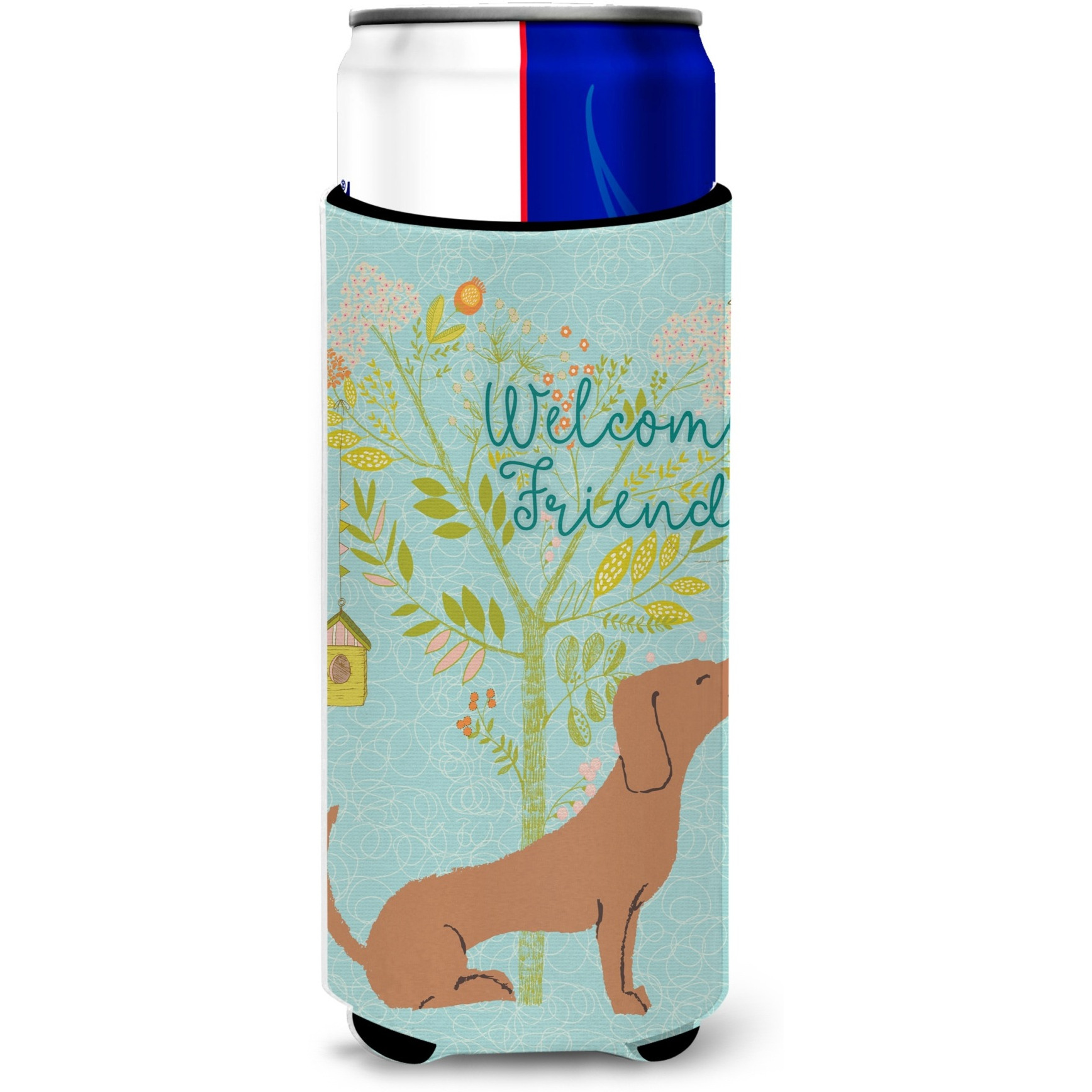 &quotCaroline's Treasures Welcome Friends Red Dachshund Decorative Can Hugger, Multicolor"