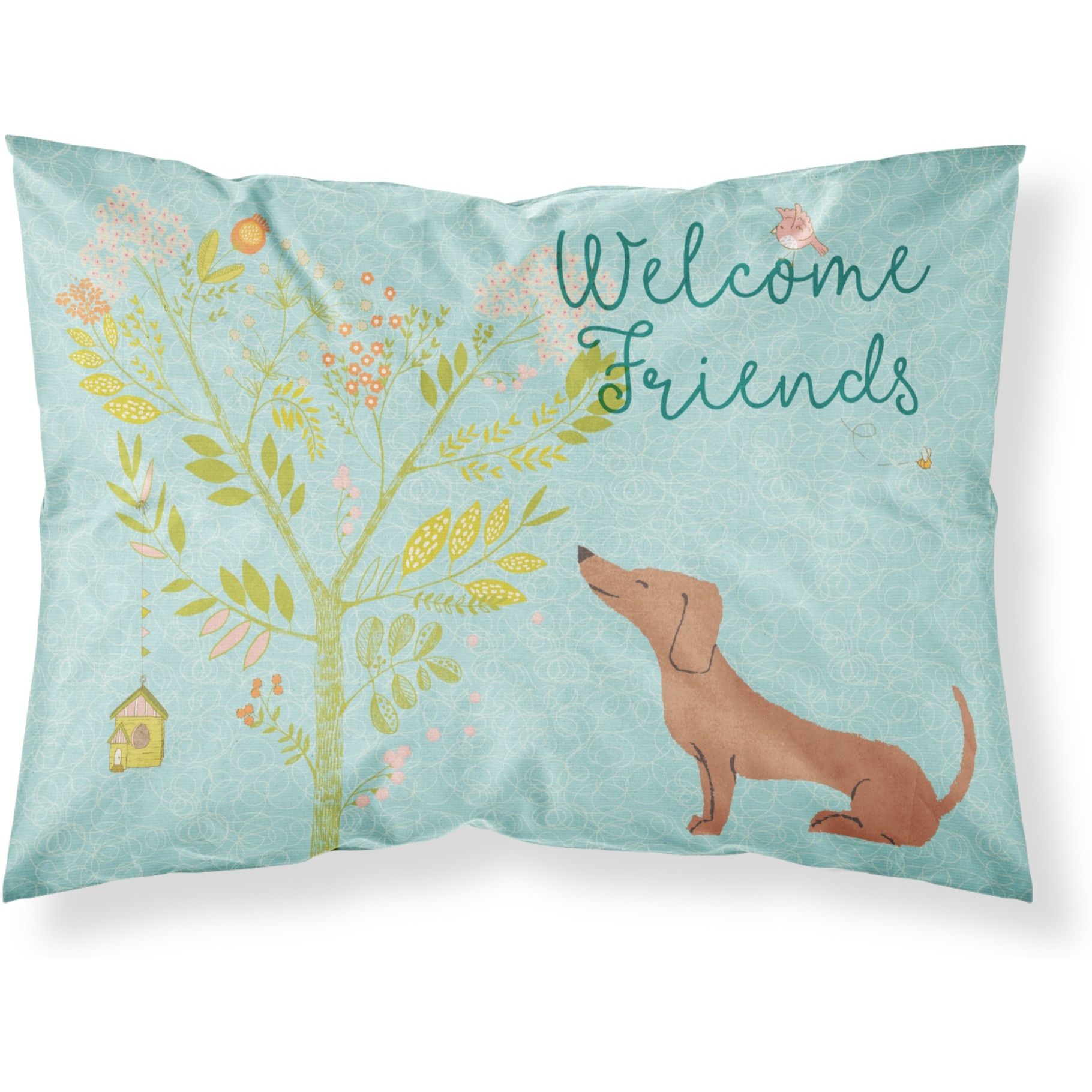 &quotCaroline's Treasures Welcome Friends Red Dachshund Printed, Polyester, 250 Thread count, Envelope closure Pillowcase, Standard, Multicolor"