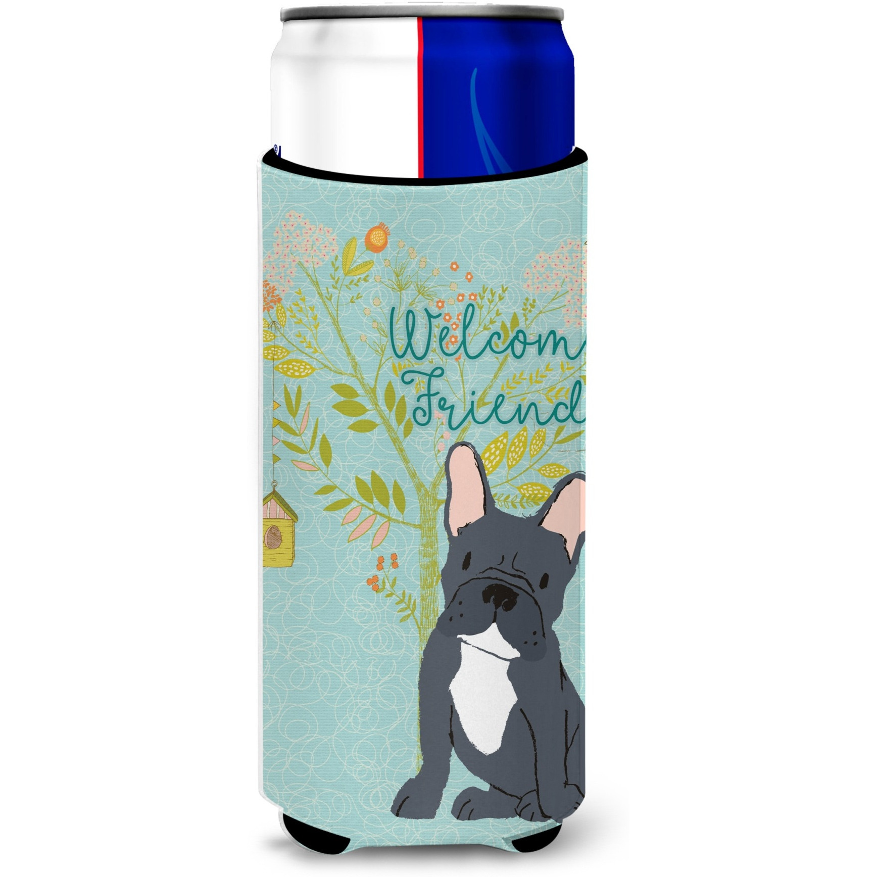 &quotCaroline's Treasures Welcome Friends Black French Bulldog Decorative Can Hugger, Multicolor"