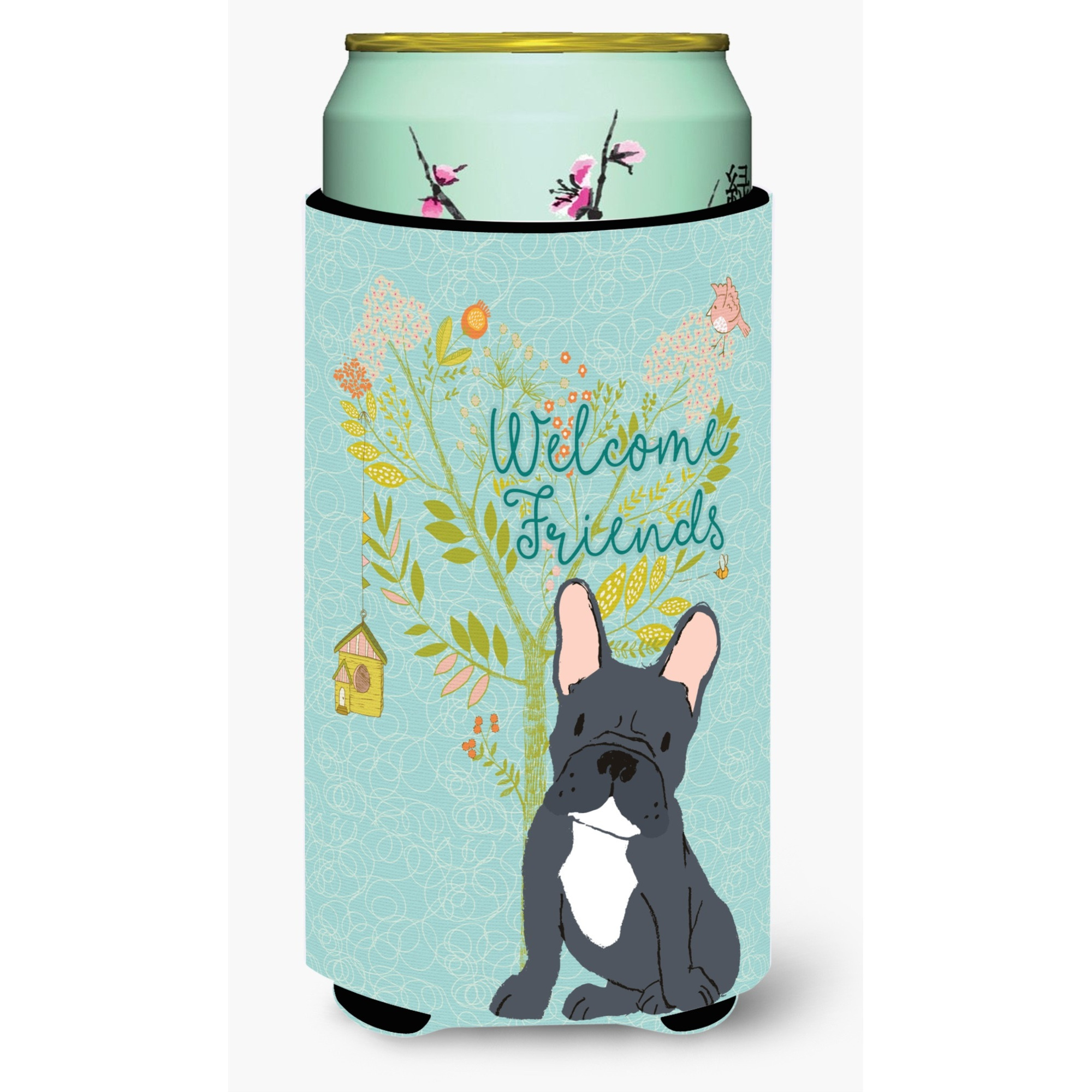 &quotCaroline's Treasures Welcome Friends Black French Bulldog Decorative Can Hugger, Tall Boy, Multicolor"