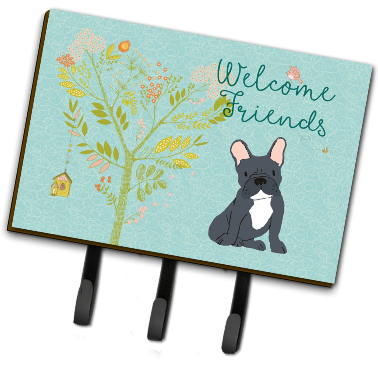 &quotCaroline's Treasures Welcome Friends Black French Bulldog Wall Hook, Triple"