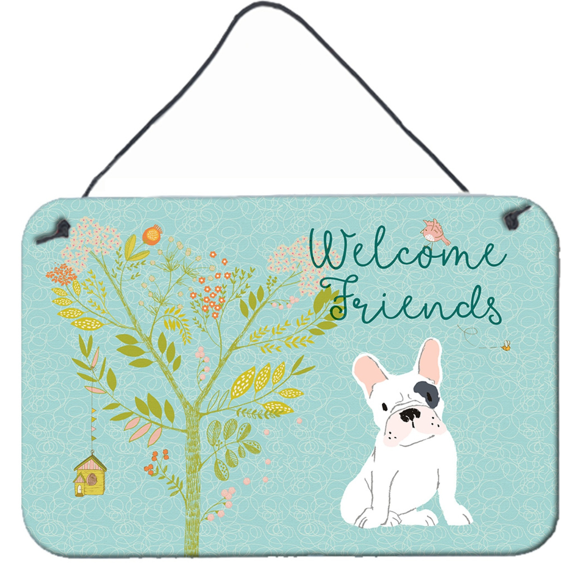 &quotCaroline's Treasures Welcome Friends Piebald French Bulldog Metal Print, 8hx12w, Multicolor"