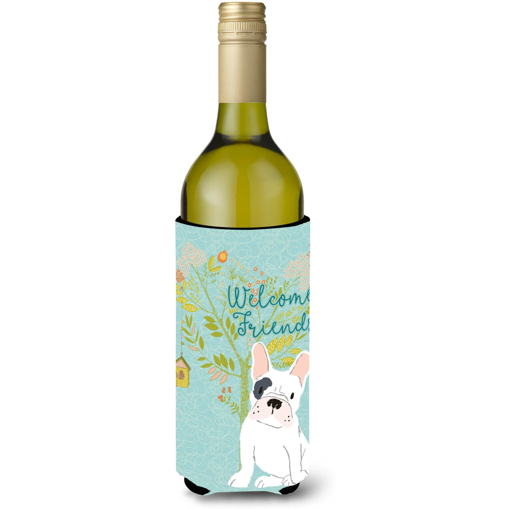 &quotCaroline's Treasures Welcome Friends Piebald French Bulldog Decorative Bottle Hugger, 750 ml, Multicolor"