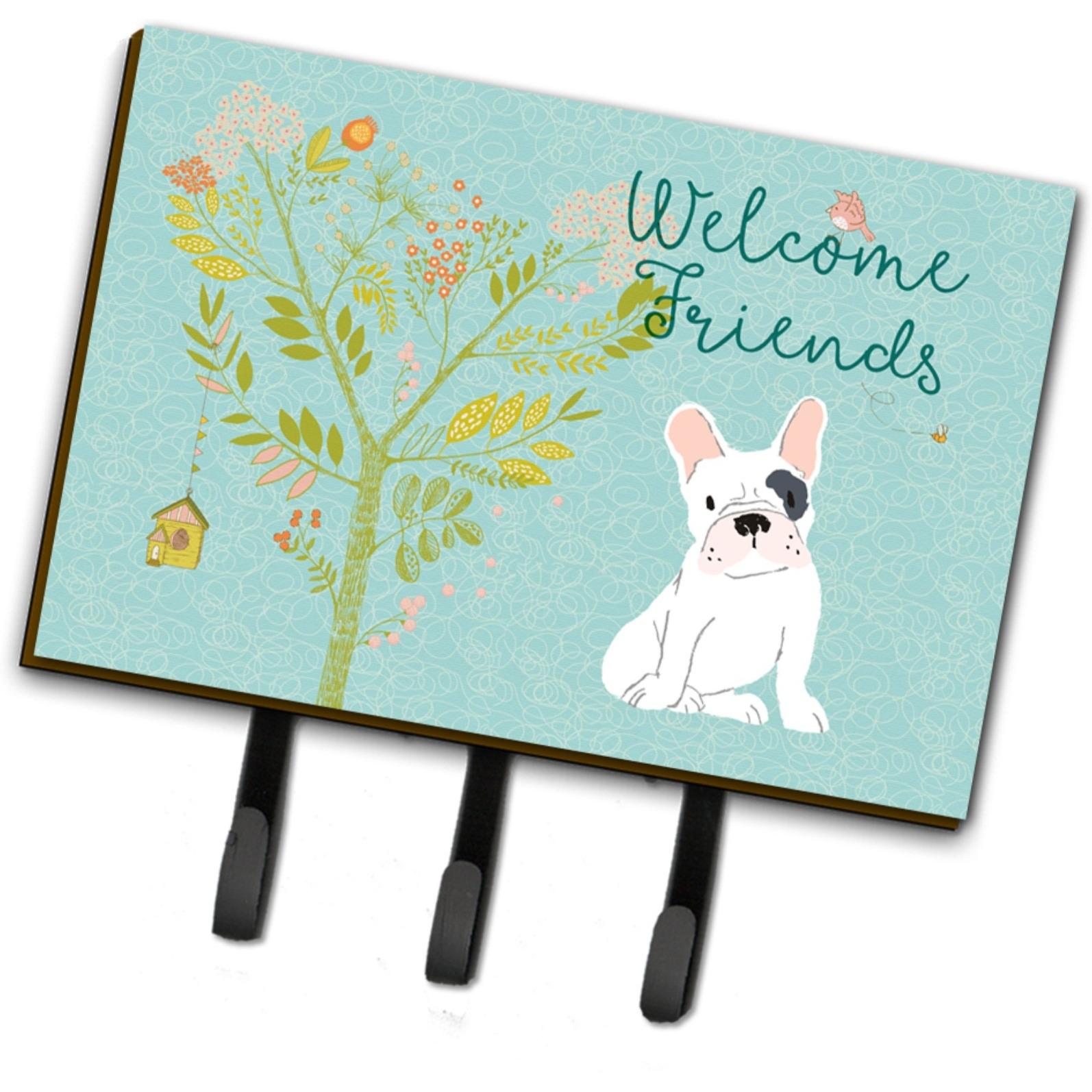 &quotCaroline's Treasures Welcome Friends Piebald French Bulldog Wall Hook, Triple, Multicolor"