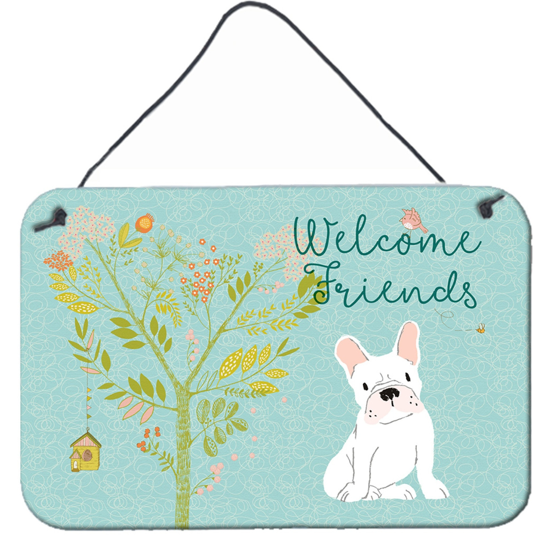 &quotCaroline's Treasures Welcome Friends White French Bulldog Metal Print, 8"" H x 12"" W"