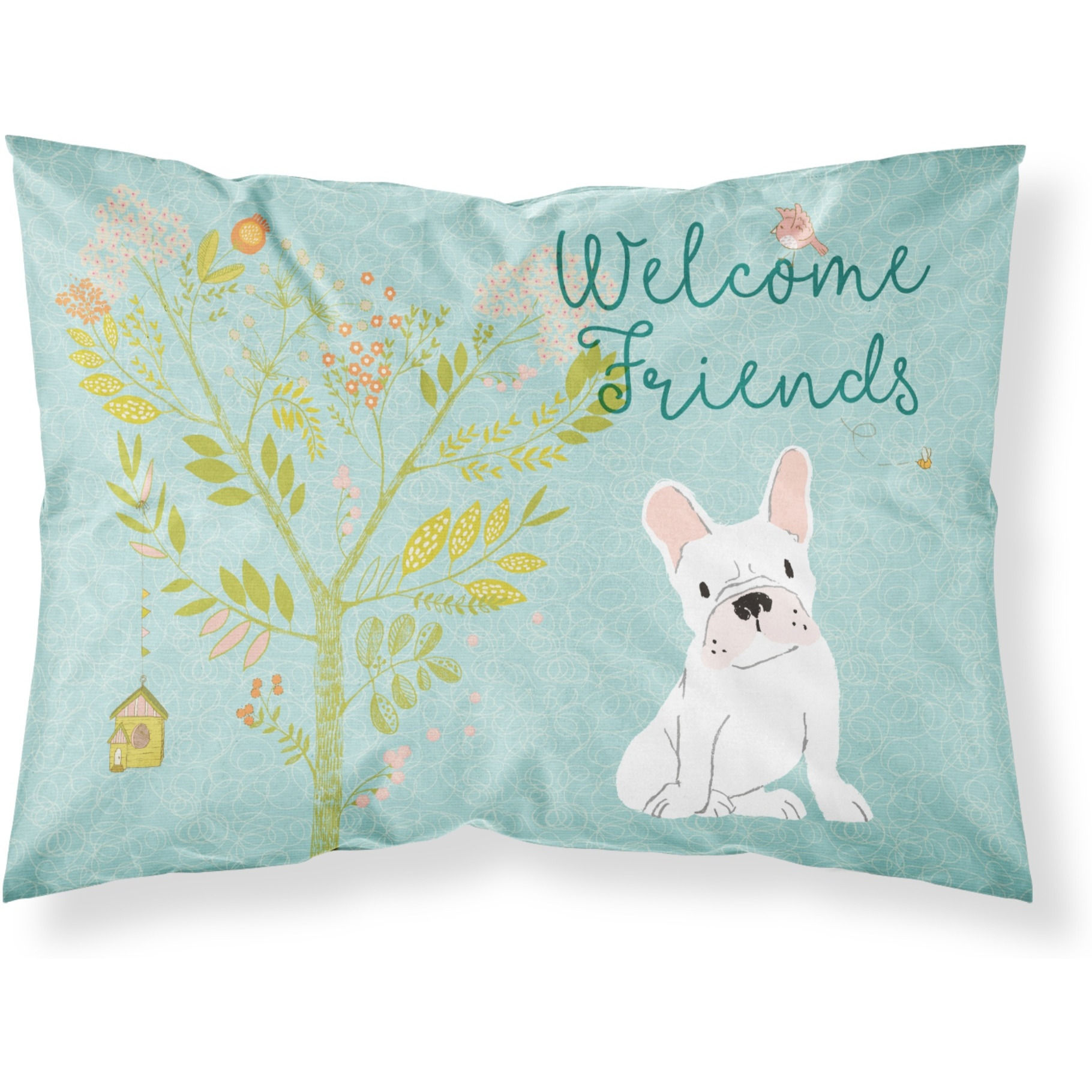 &quotCaroline's Treasures Welcome Friends White French Bulldog Printed, Polyester, 250 Thread count, Envelope closure Pillowcase, Standard, Multicolor"