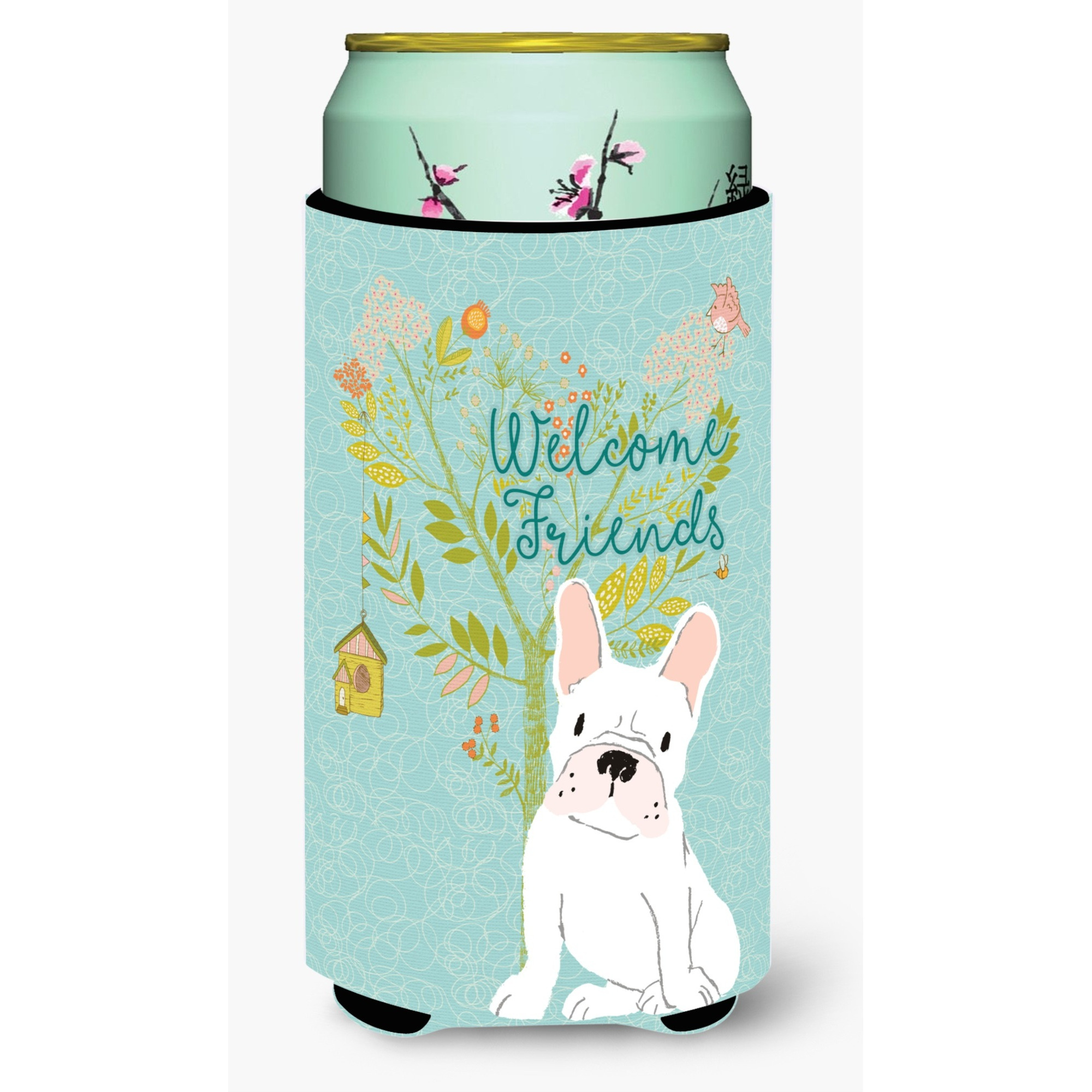 &quotCaroline's Treasures Welcome Friends White French Bulldog Decorative Can Hugger, Tall Boy, Multicolor"