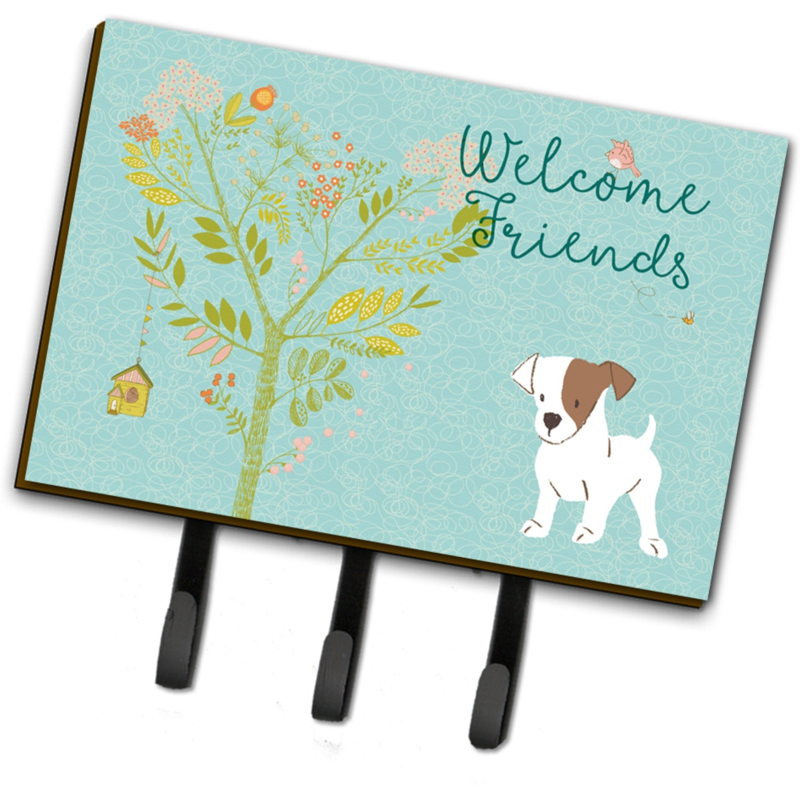 &quotCaroline's Treasures Welcome Friends Jack Russell Terrier Puppy Wall Hook, Triple, Multicolor"