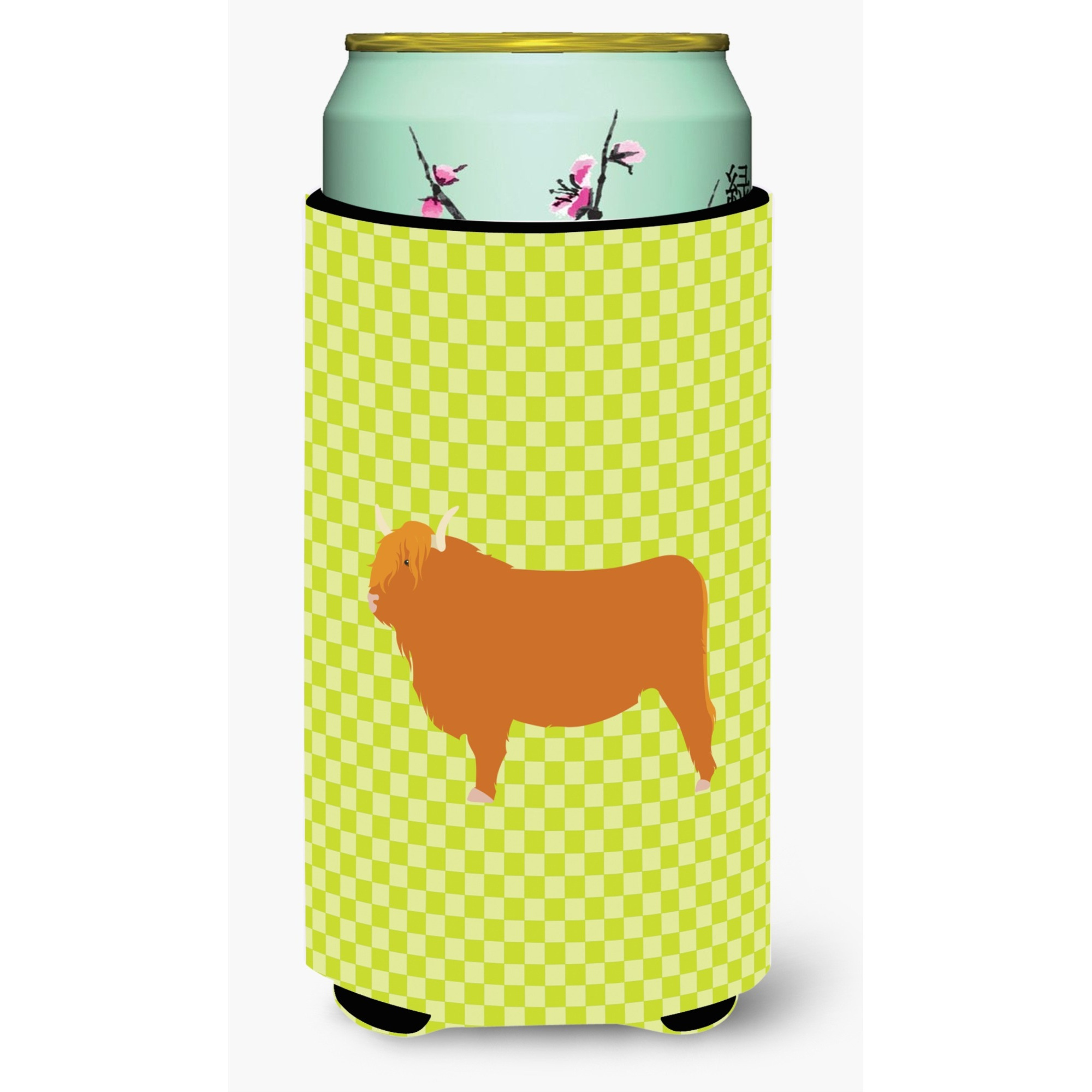 &quotCaroline's Treasures Highland Cow Green Decorative Can Hugger, Tall Boy, Multicolor"