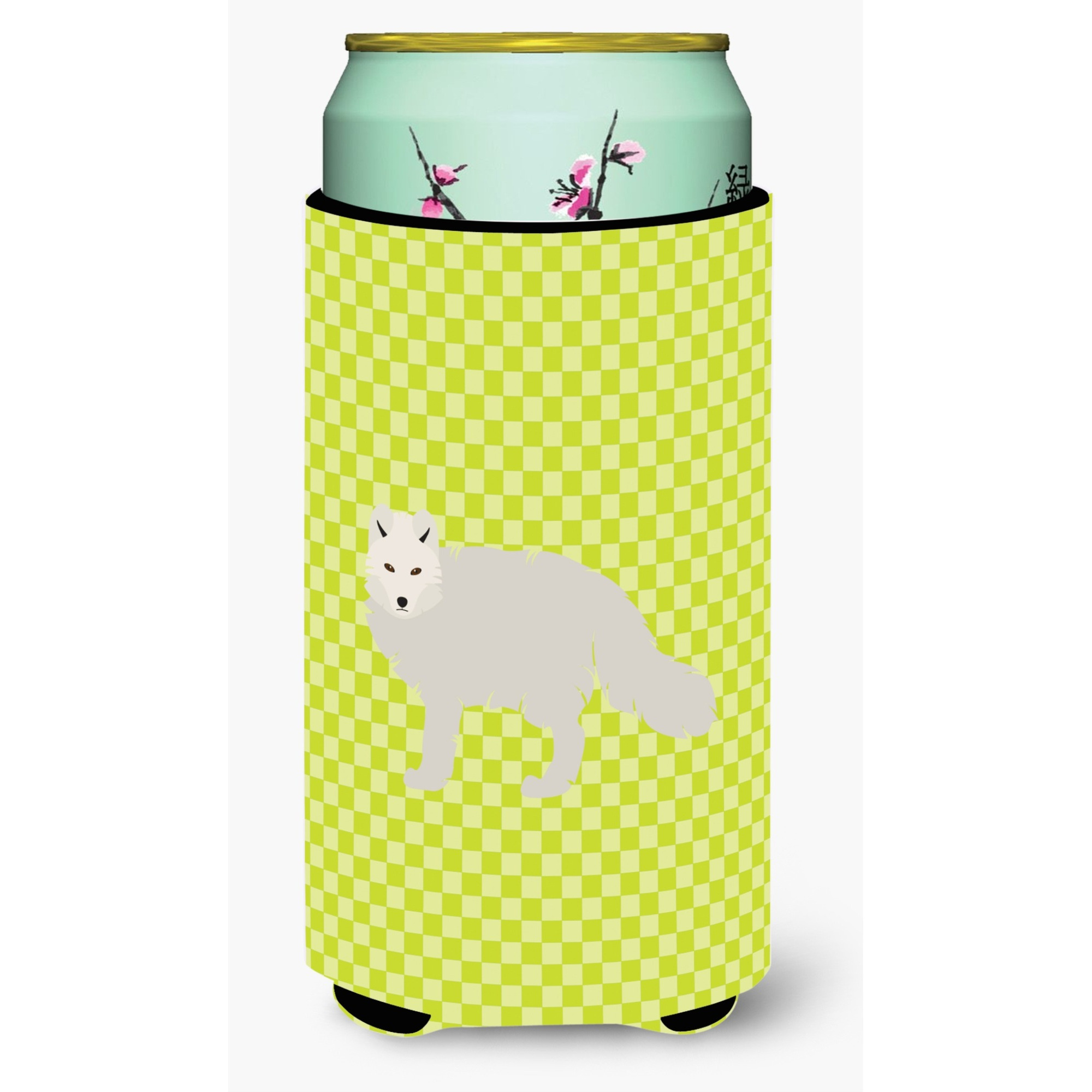 &quotCaroline's Treasures White Arctic Fox Green Decorative Can Hugger, Tall Boy, Multicolor"