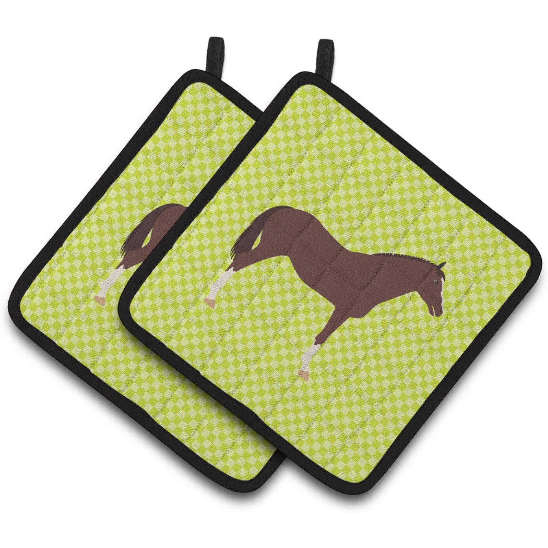 &quotCaroline's Treasures English Thoroughbred Horse Green Decorated Pot Holder, 7.5"" x 7.5"""