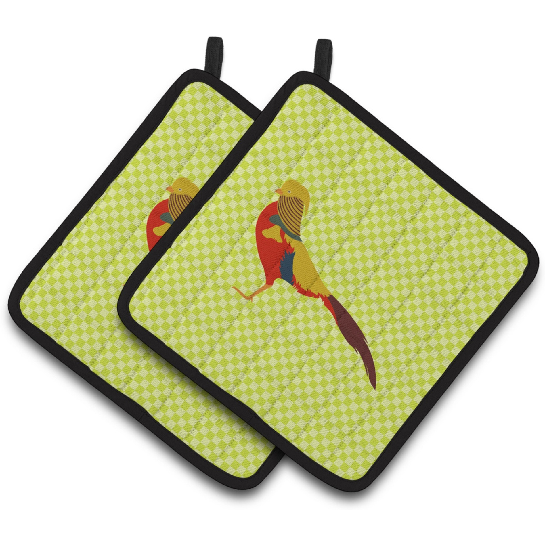 &quotCaroline's Treasures Golden or Chinese Pheasant Green Decorated Pot Holder, 7.5"" x 7.5"""