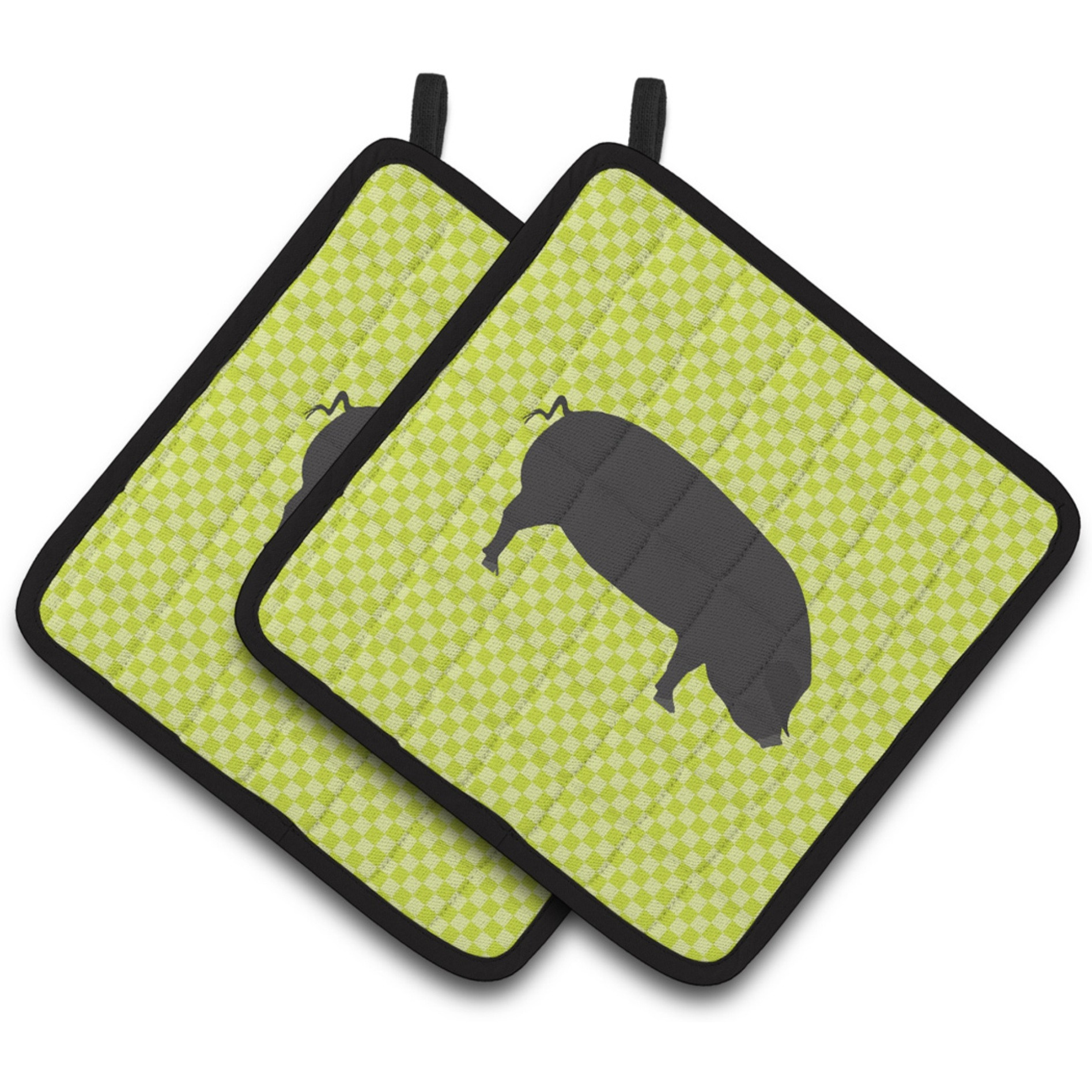 &quotCaroline's Treasures Devon Large Black Pig Green Decorated Pot Holder, 7.5"" x 7.5"""