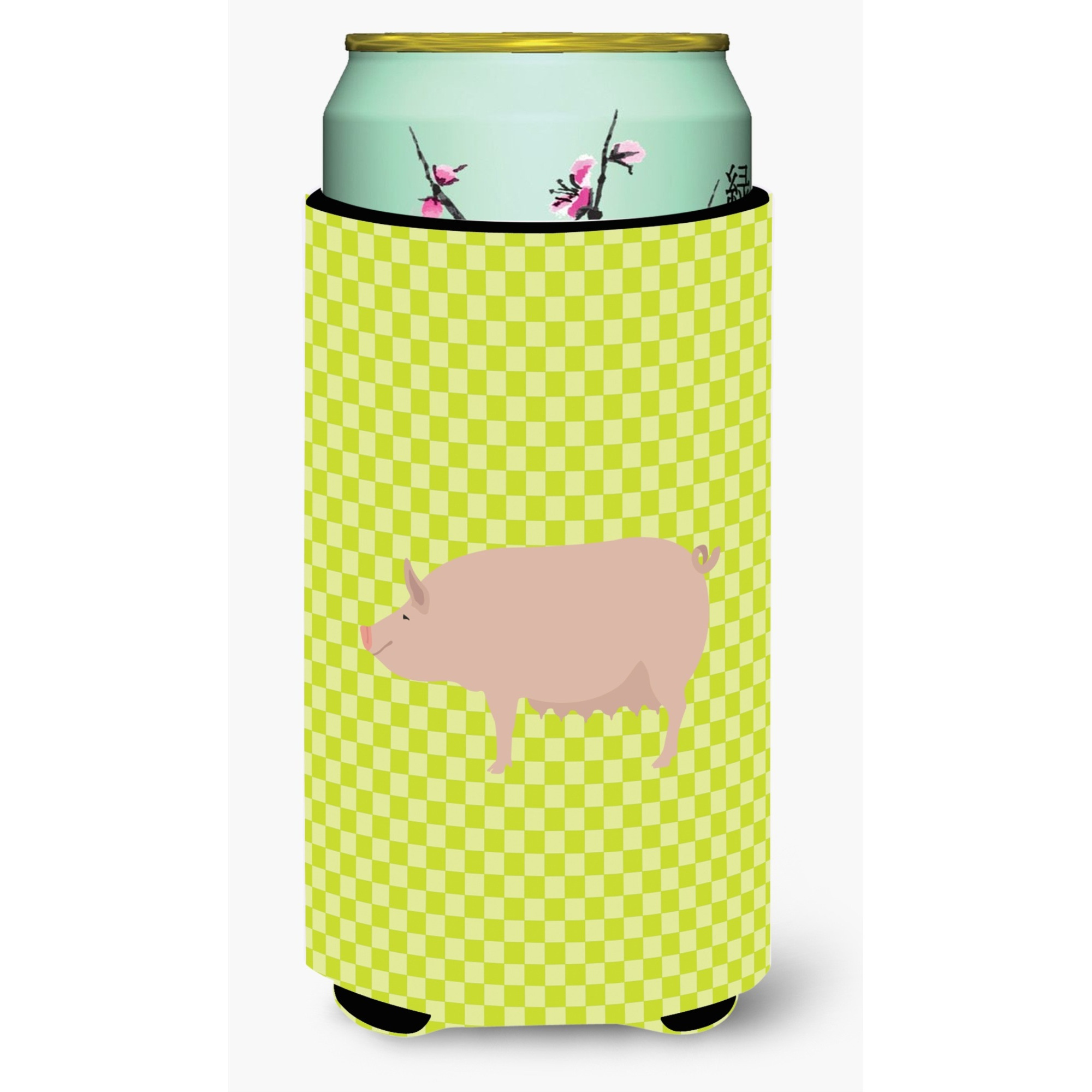 &quotCaroline's Treasures English Large White Pig Green Decorative Can Hugger, Tall Boy, Multicolor"