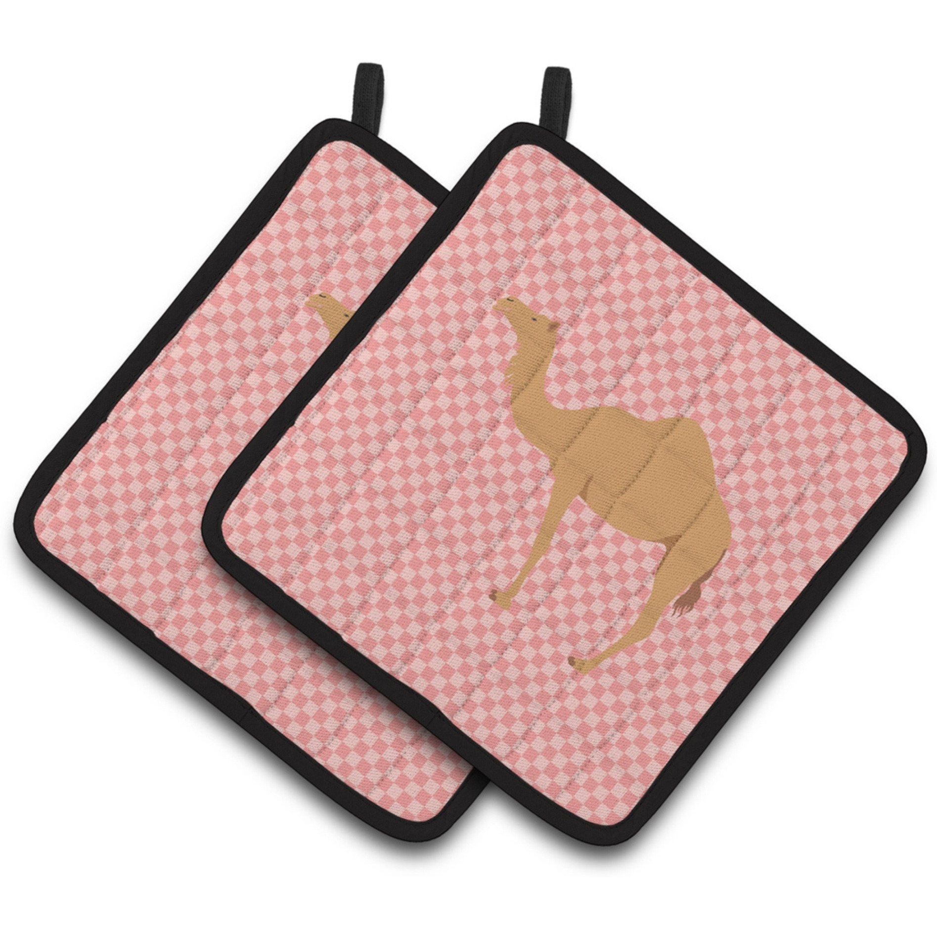 &quotCaroline's Treasures Arabian Camel Dromedary Pink Check Decorated Pot Holder, 7.5"" x 7.5"""
