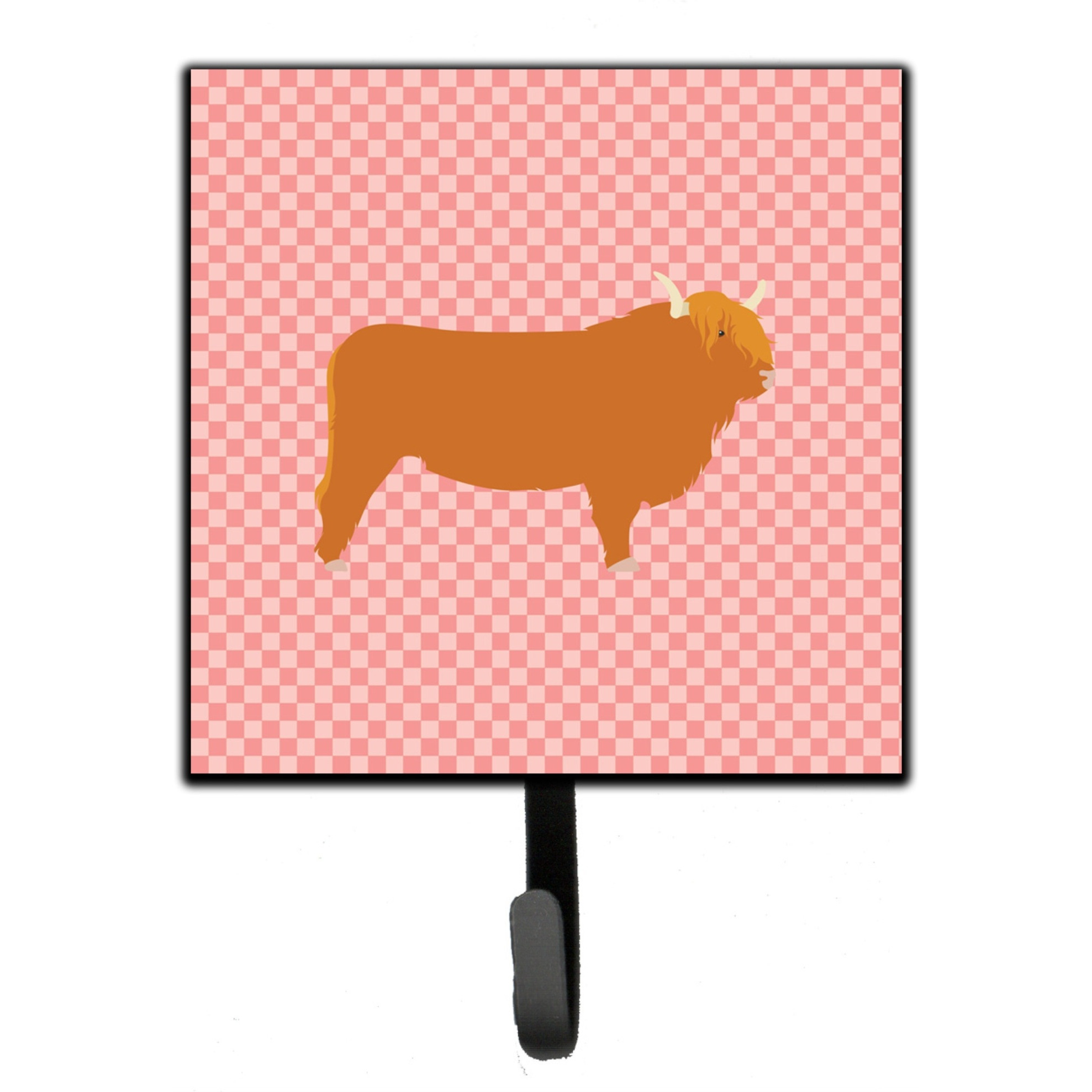 &quotCaroline's Treasures Highland Cow Pink Check Wall Hook, Small, Multicolor"