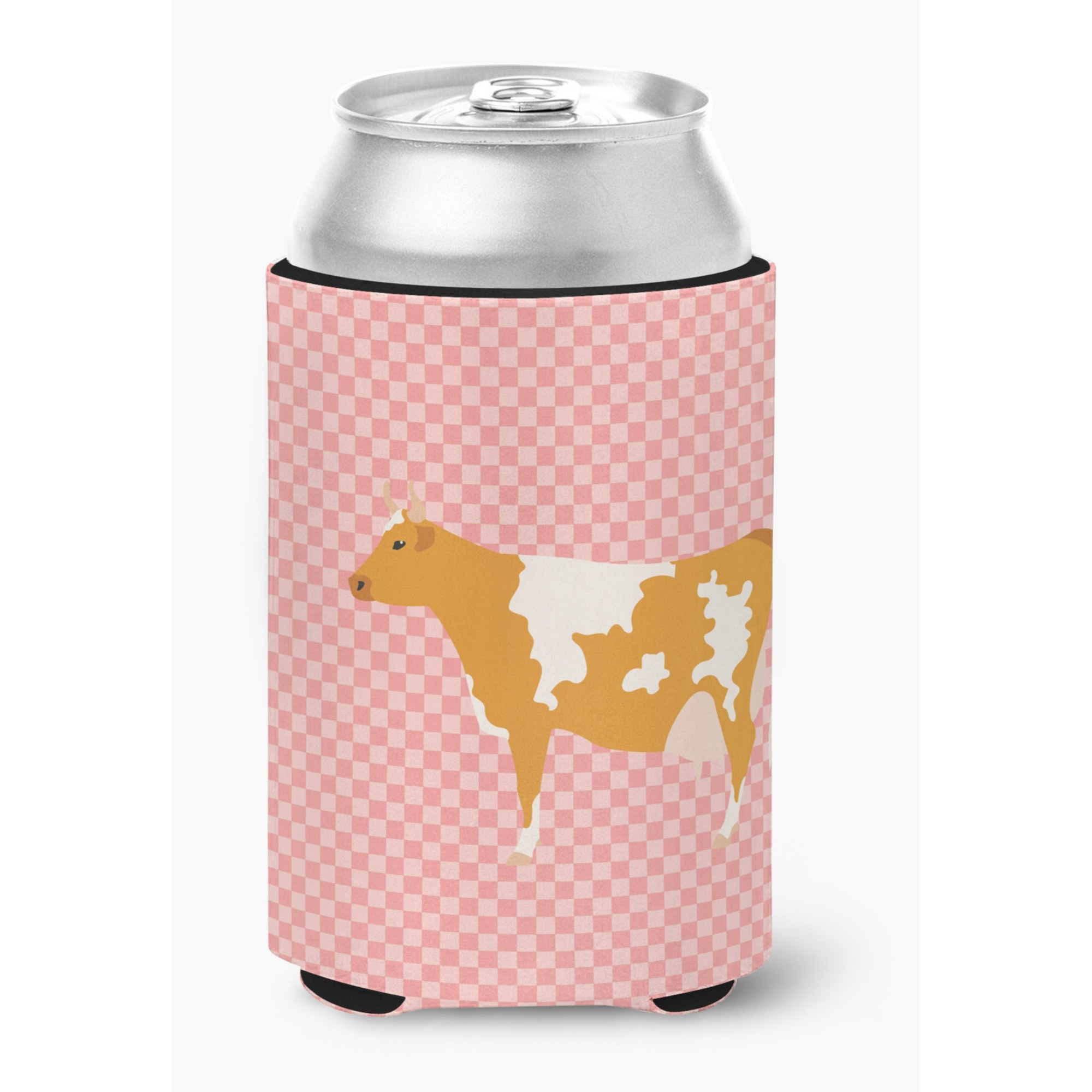 &quotCaroline's Treasures Guernsey Cow Pink Check Decorative Can Hugger, Multicolor"