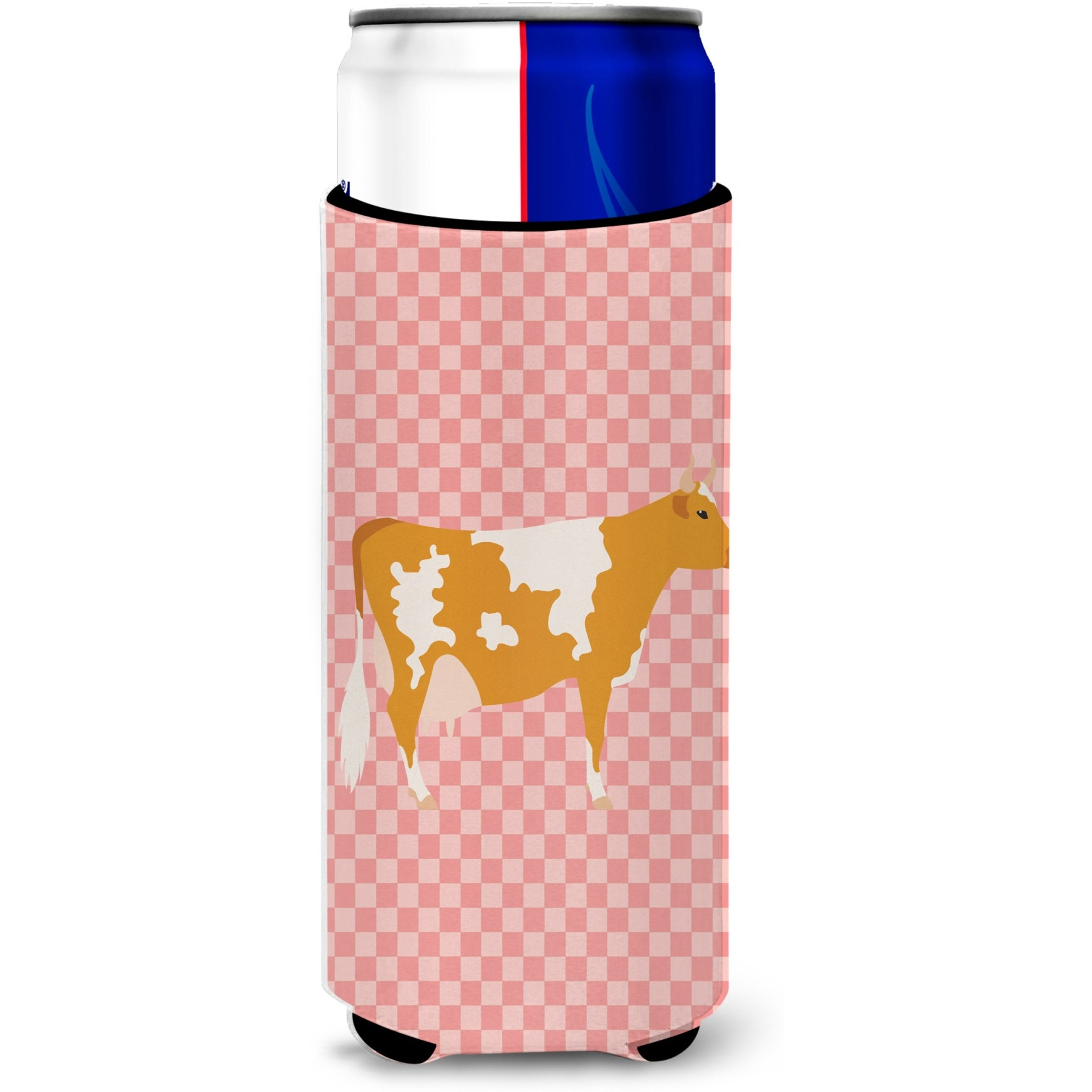 &quotCaroline's Treasures Guernsey Cow Pink Check Decorative Can Hugger, Slim, Multicolor"