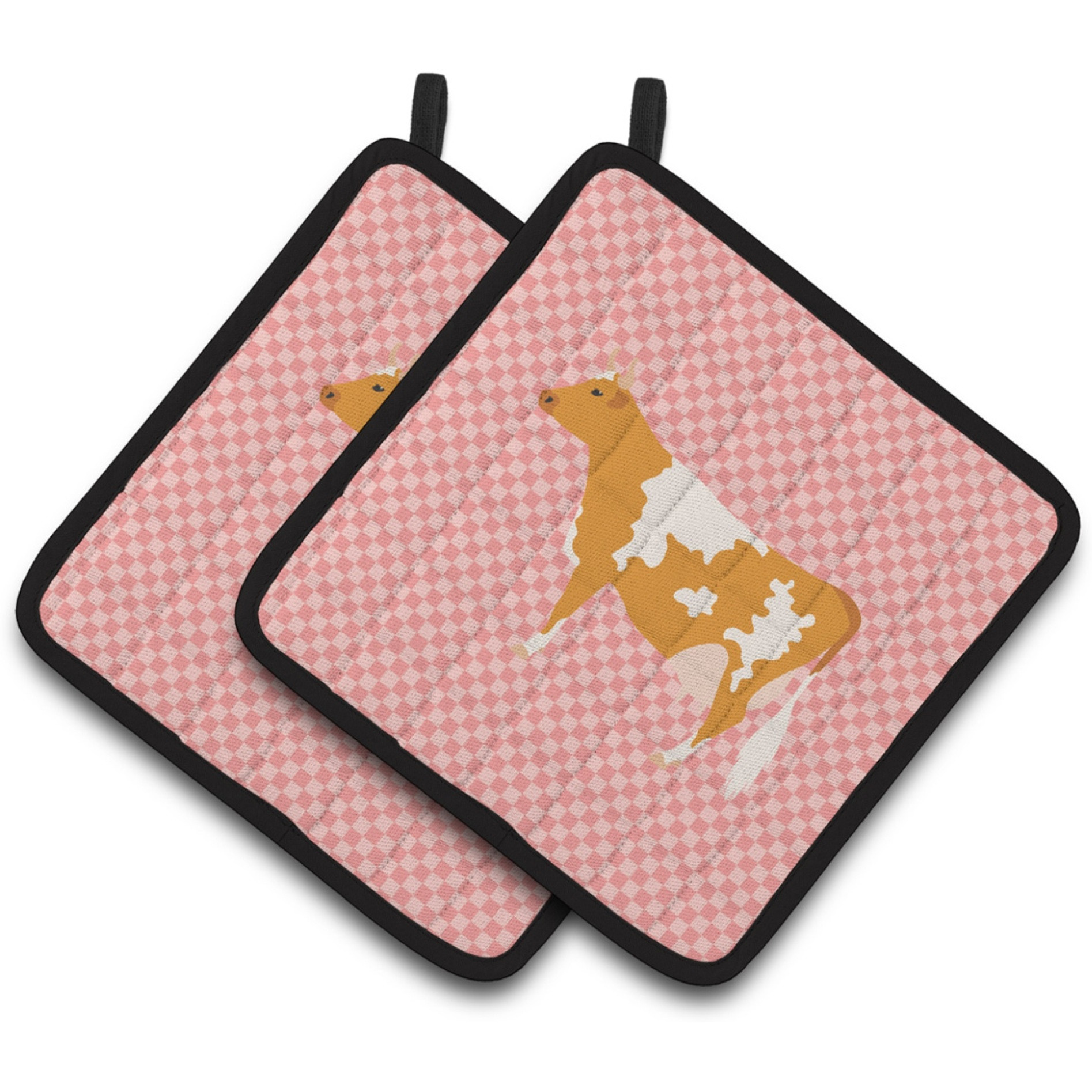 &quotCaroline's Treasures Guernsey Cow Pink Check Decorated Pot Holder, 7.5"" x 7.5"""