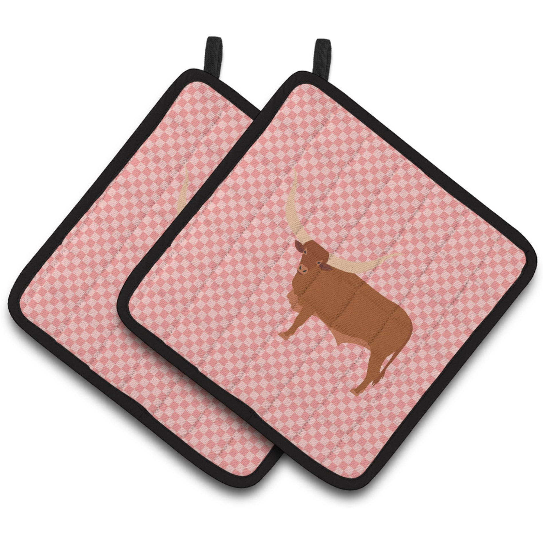 &quotCaroline's Treasures Ankole-Watusu Cow Pink Check Decorated Pot Holder, 7.5"" x 7.5"""