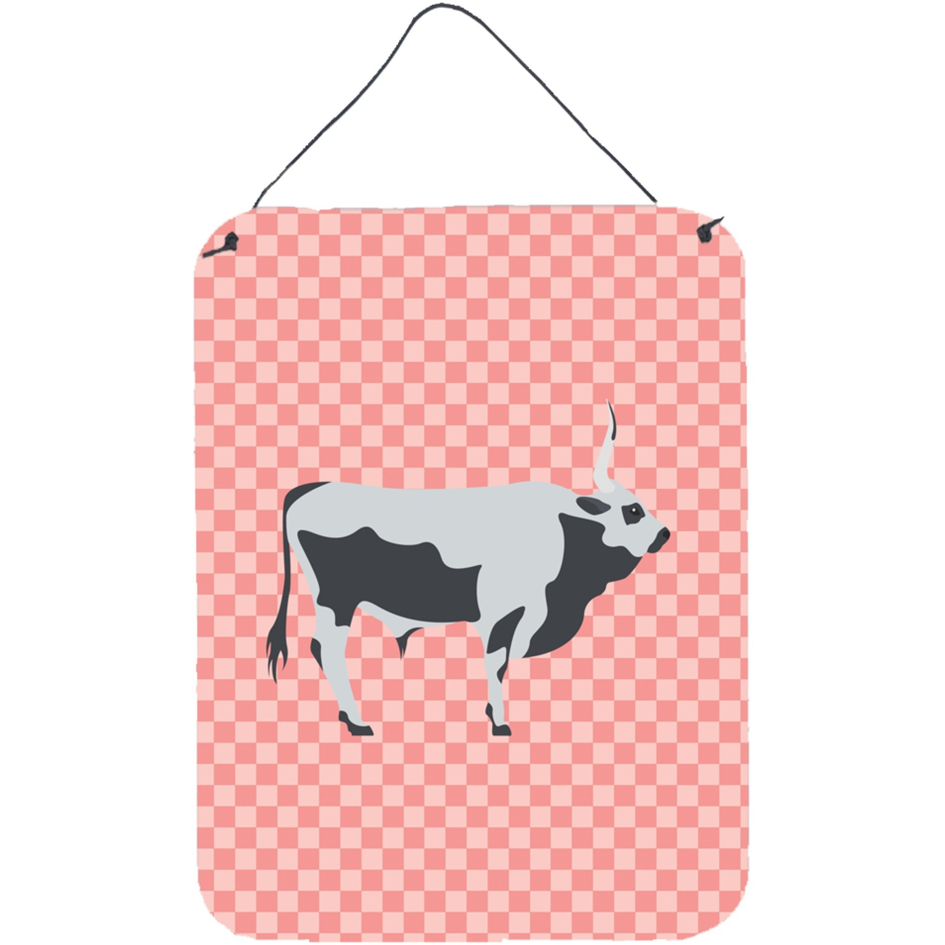 &quotCaroline's Treasures Hungarian Grey Steppe Cow Pink Check Metal Print, 16hx12w, Multicolor"