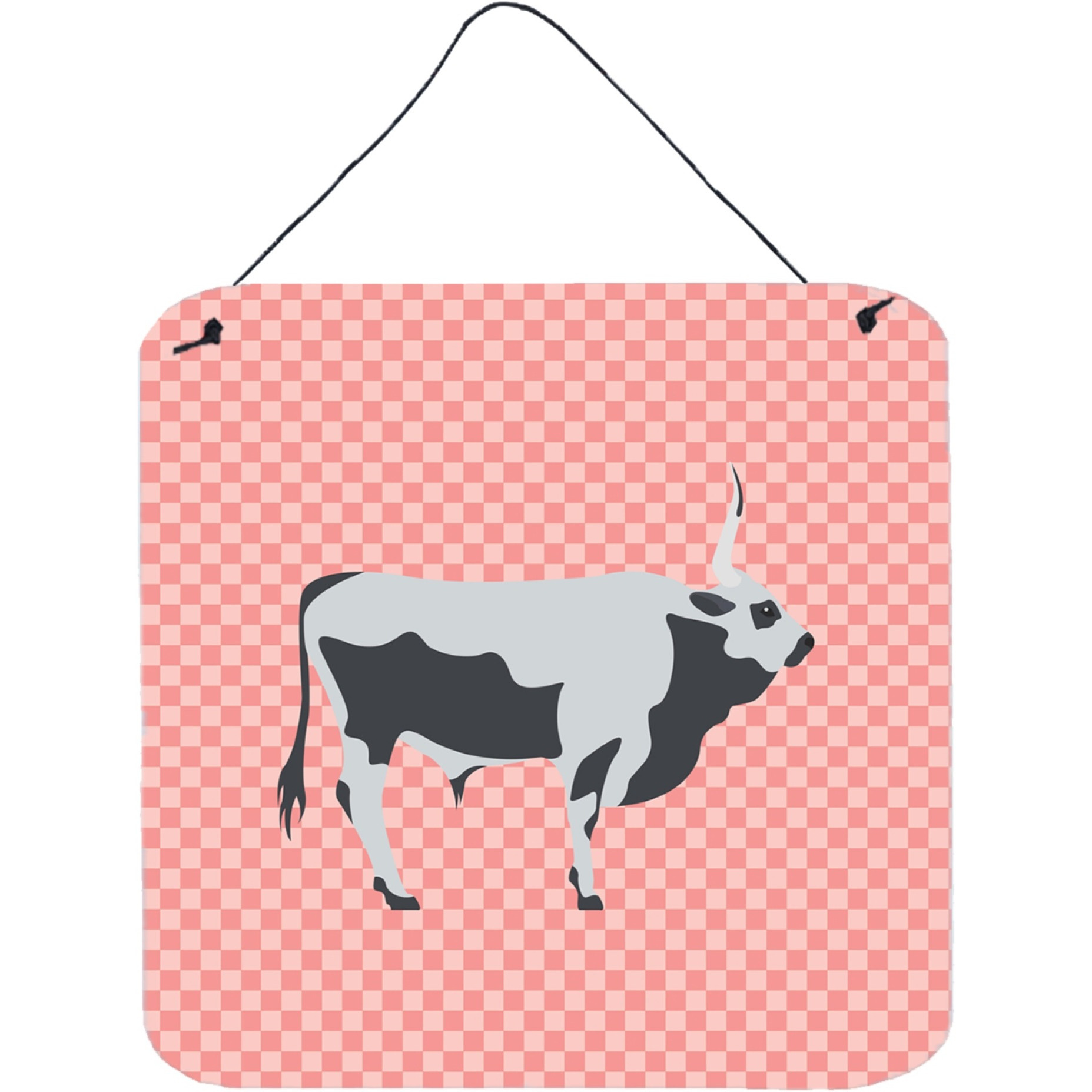 &quotCaroline's Treasures Pink Hungarian Grey Steppe Cow Check Metal Print, 6hx6w"
