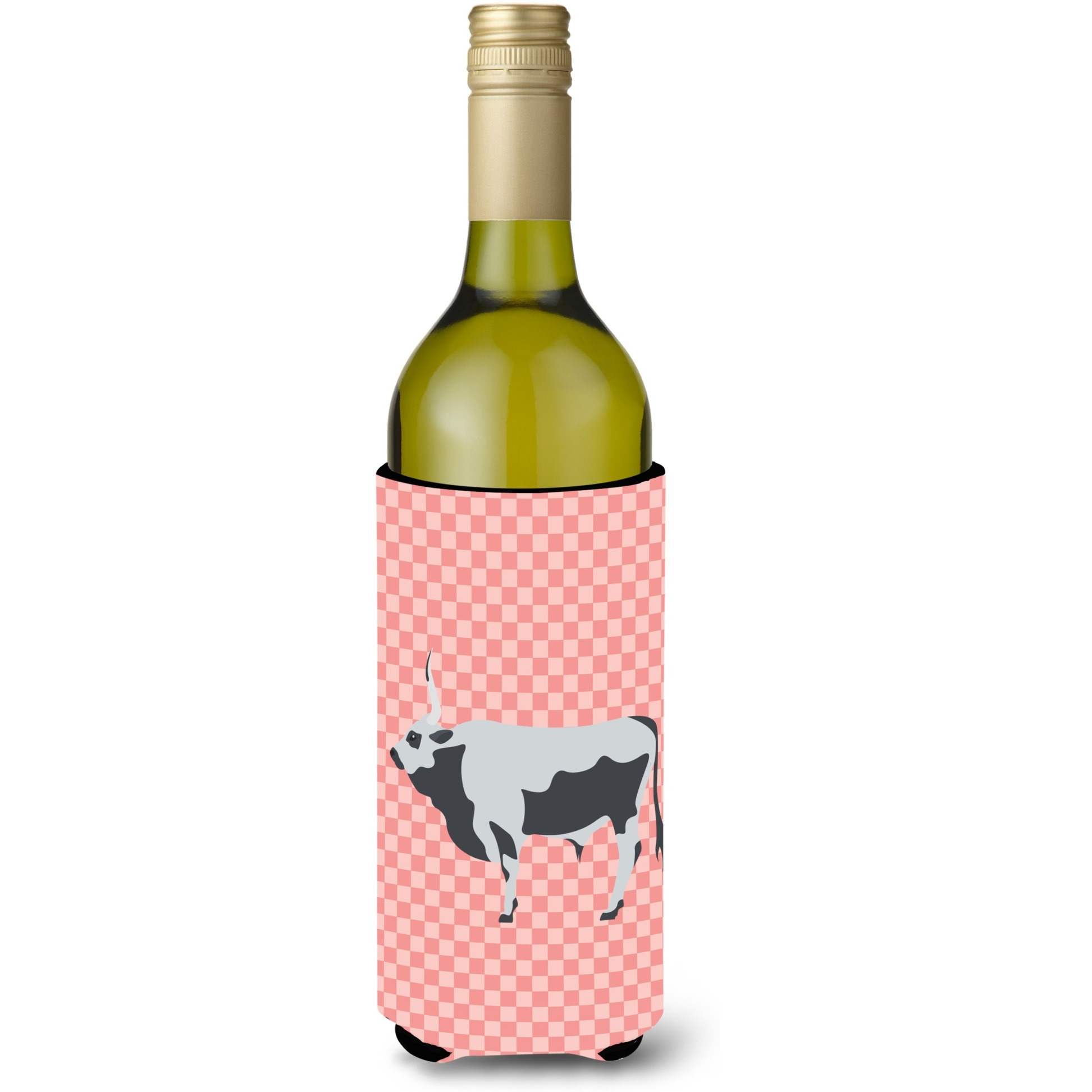 &quotCaroline's Treasures Hungarian Grey Steppe Cow Pink Check Decorative Bottle Hugger, 750 ml, Multicolor"