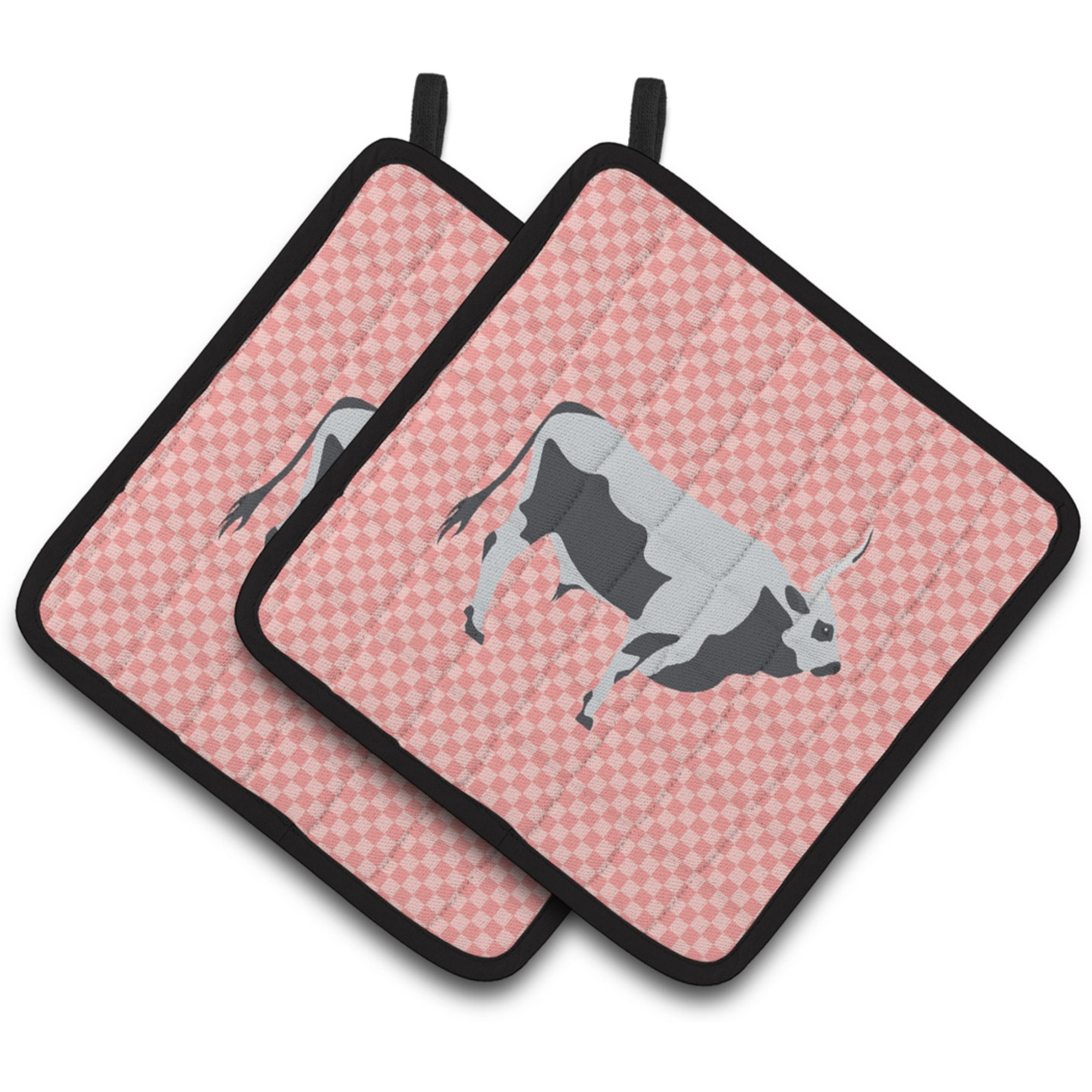 &quotCaroline's Treasures Hungarian Grey Steppe Cow Pink Check Decorated Pot Holder, 7.5"" x 7.5"""