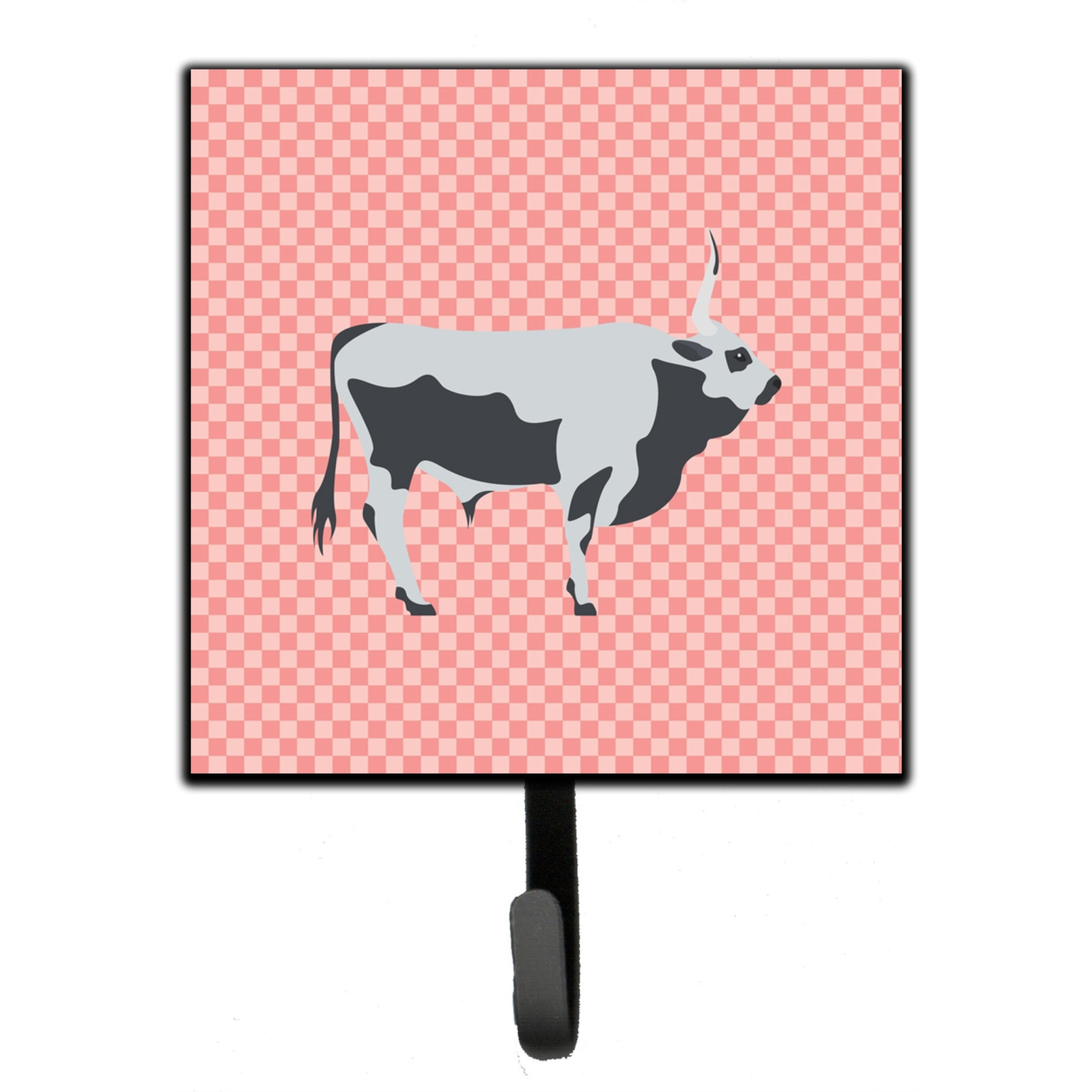 &quotCaroline's Treasures Hungarian Grey Steppe Cow Pink Check Wall Hook, Small, Multicolor"