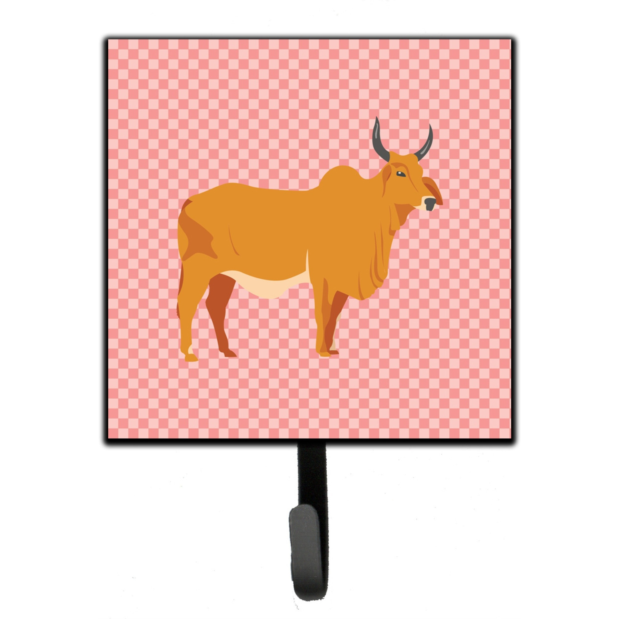 &quotCaroline's Treasures Zebu Indicine Cow Pink Check Wall Hook, Small, Multicolor"