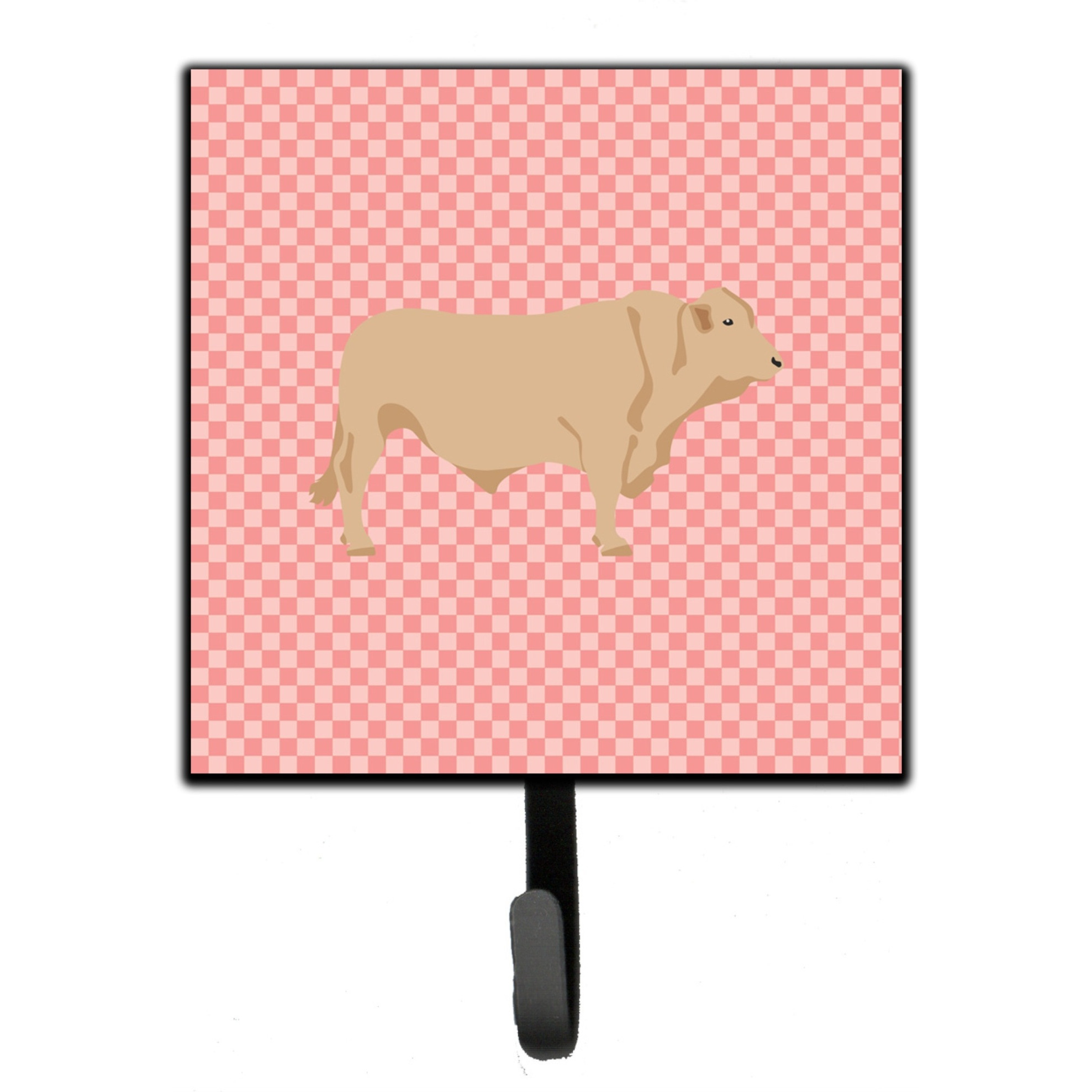 &quotCaroline's Treasures Charolais Cow Pink Check Wall Hook, Small, Multicolor"