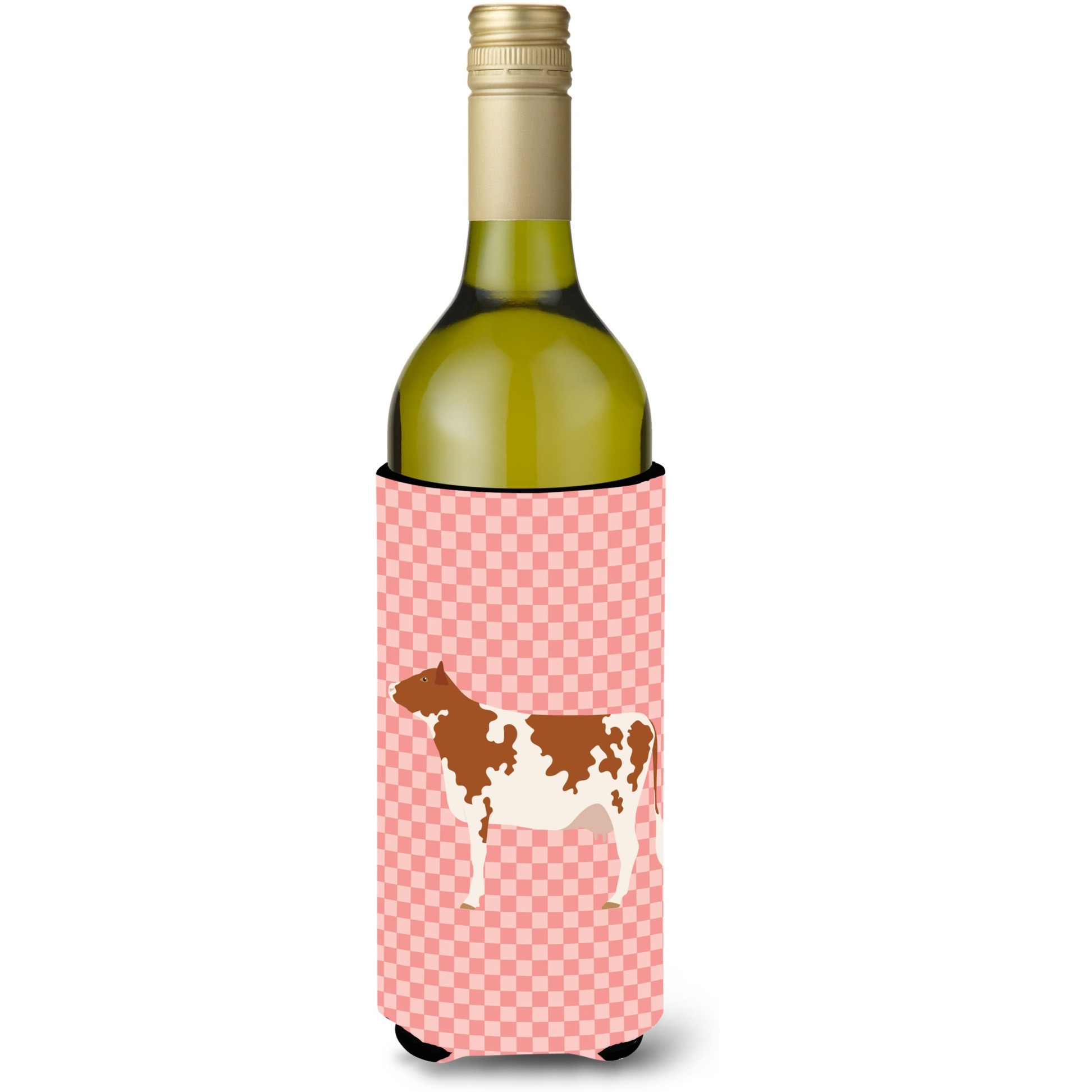 &quotCaroline's Treasures Ayrshire Cow Pink Check Decorative Bottle Hugger, 750 ml, Multicolor"