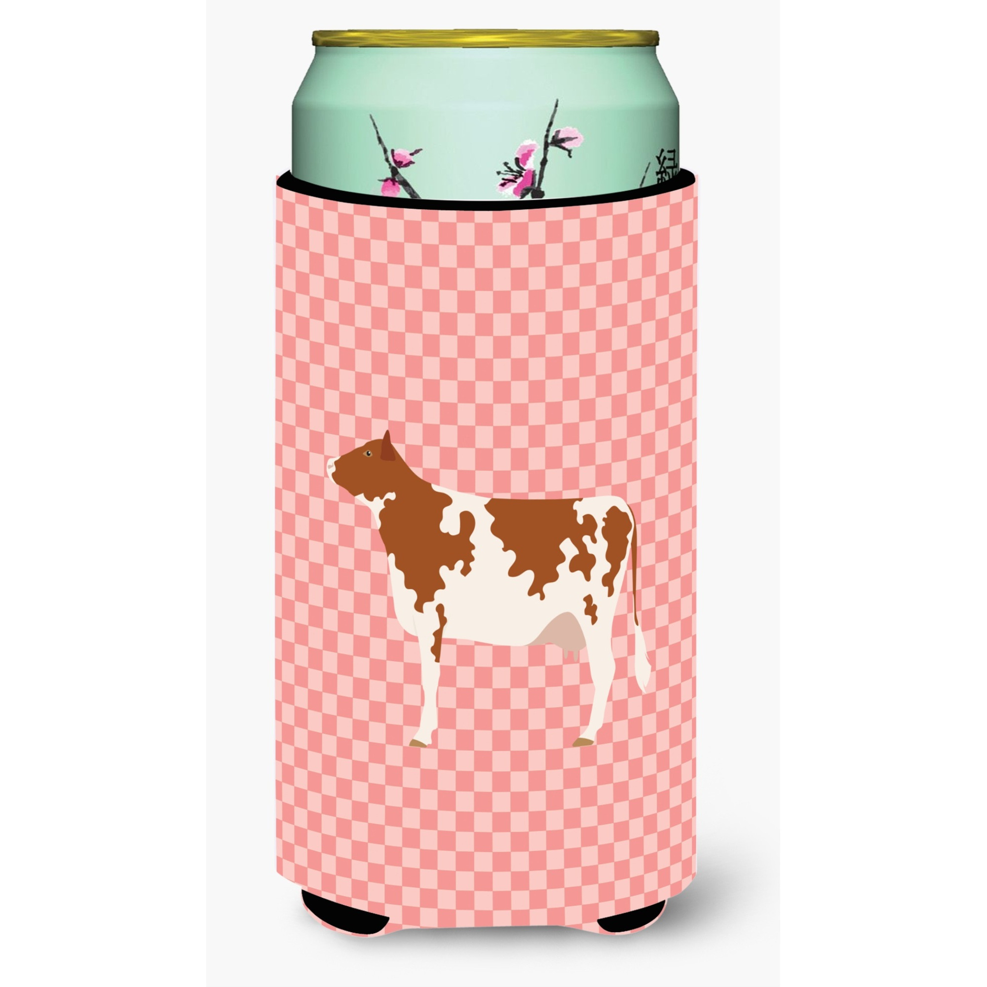 &quotCaroline's Treasures Ayrshire Cow Pink Check Decorative Can Hugger, Tall Boy, Multicolor"