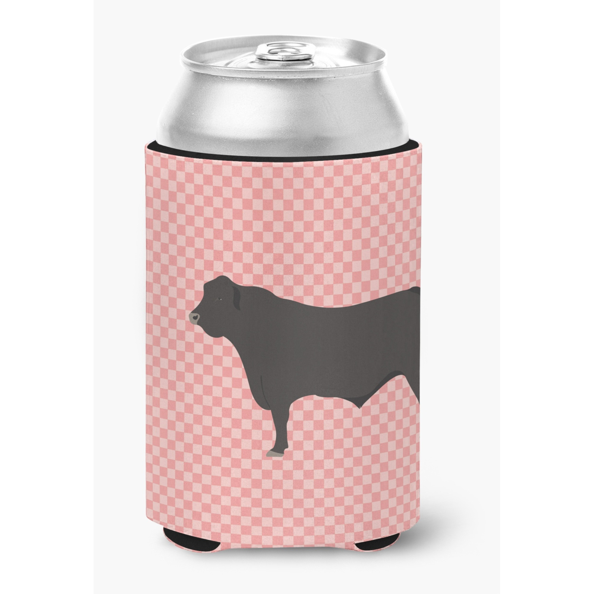 &quotCaroline's Treasures Black Angus Cow Pink Check Decorative Can Hugger, Multicolor"