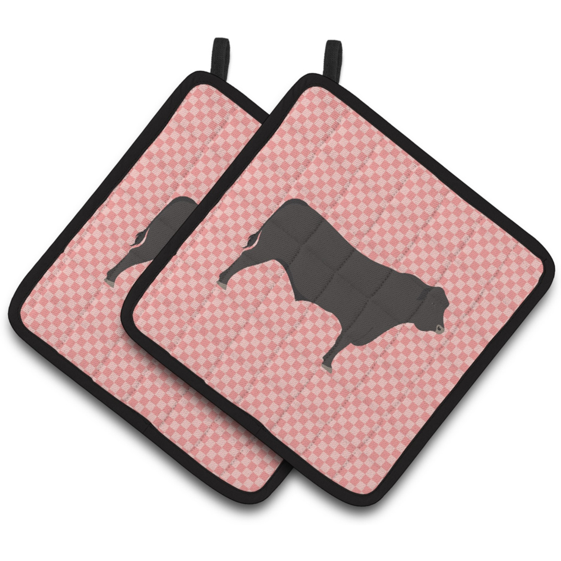 &quotCaroline's Treasures Black Angus Cow Pink Check Decorated Pot Holder, 7.5"" x 7.5"""