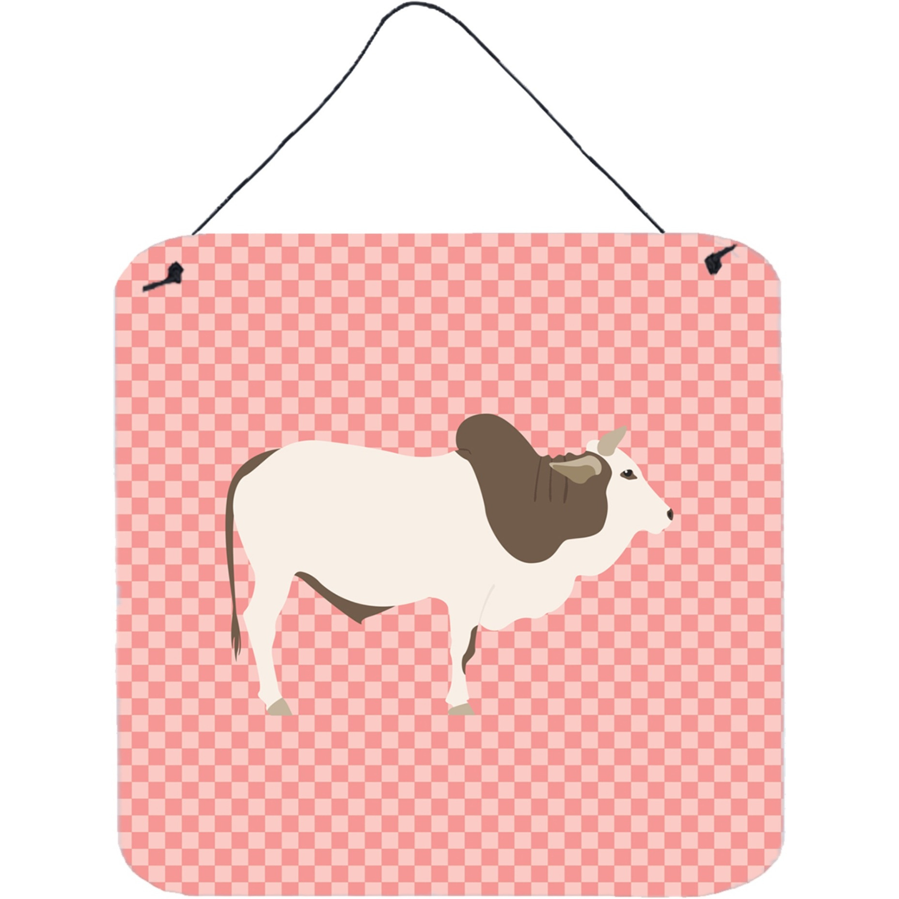 &quotCaroline's Treasures Pink Malvi Cow Check Metal Print, 6"" H x 6"" W"