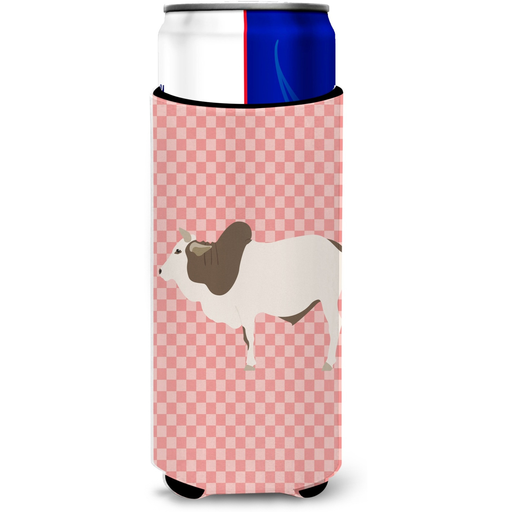 &quotCaroline's Treasures Malvi Cow Pink Check Decorative Can Hugger, Slim, Multicolor"