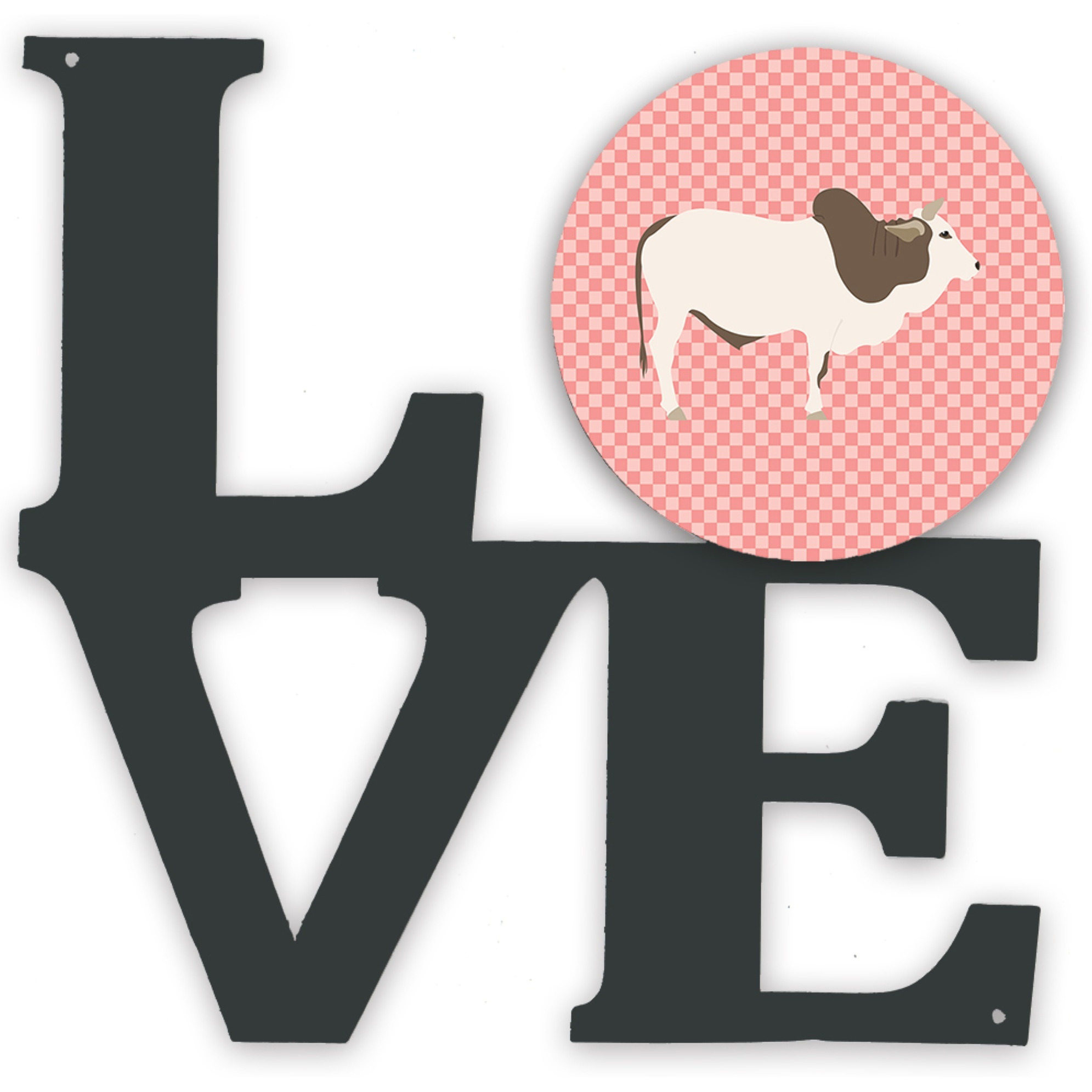 &quotCaroline's Treasures Malvi Cow Pink Check Metal Artwork Love wall-decor, Multicolor"