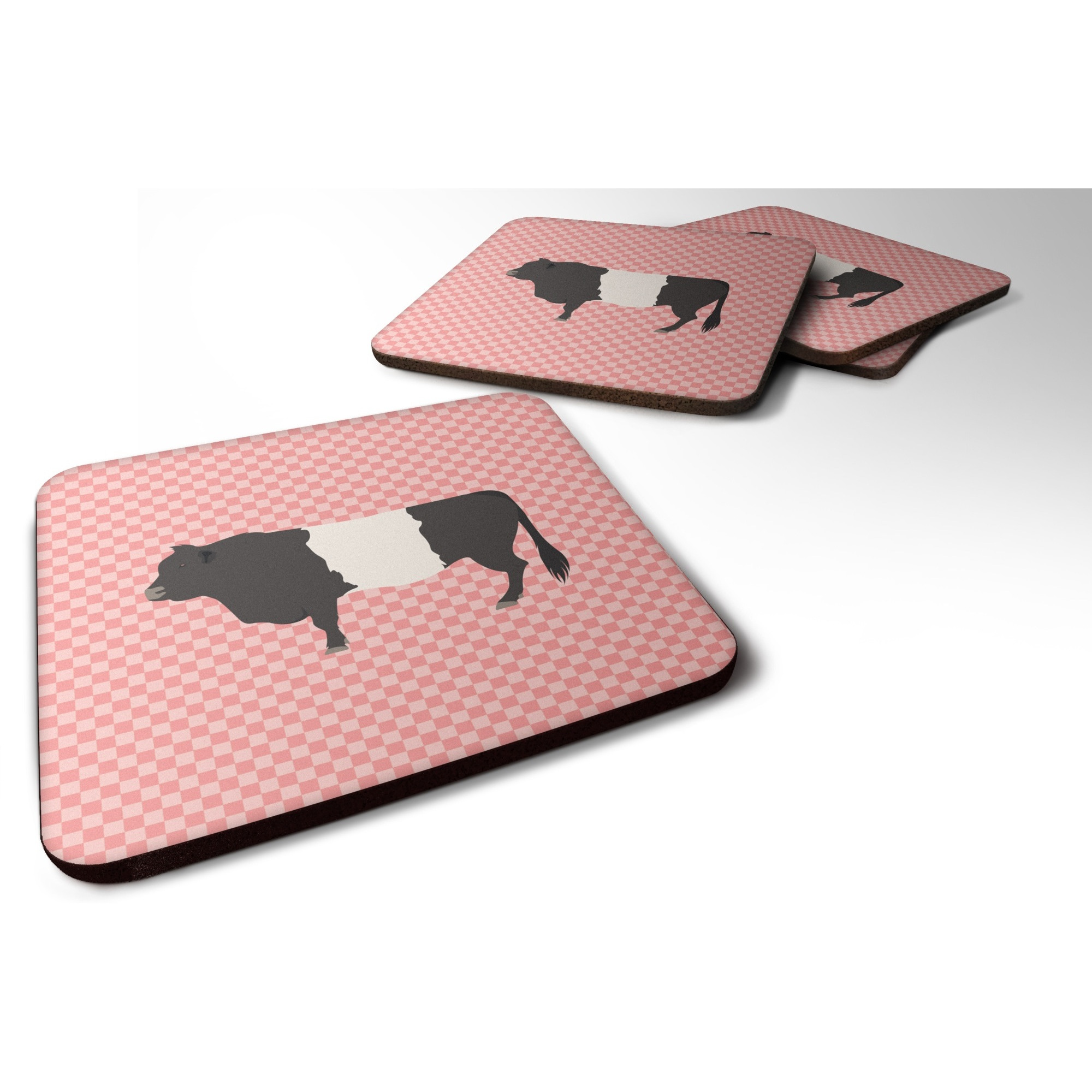 &quotCaroline's Treasures Belted Galloway Cow Pink Check Decorative coasters, 3.5, Multicolor"
