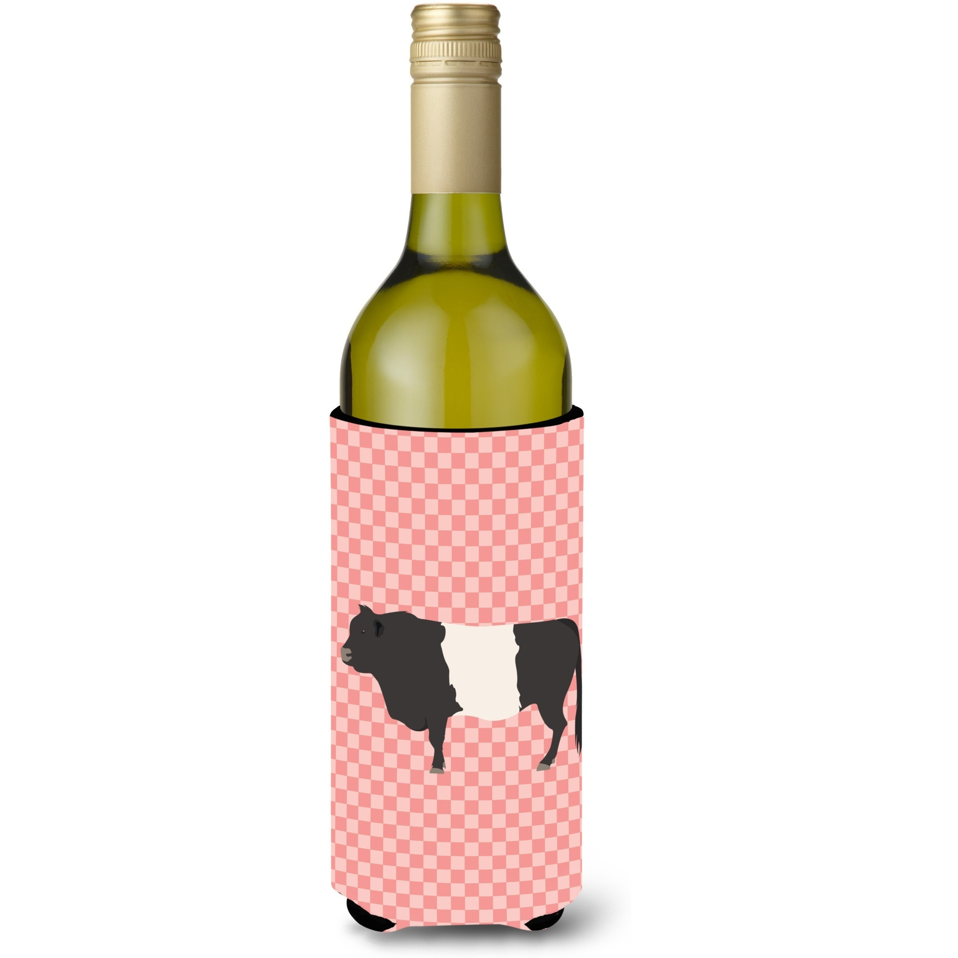 &quotCaroline's Treasures Belted Galloway Cow Pink Check Decorative Bottle Hugger, 750 ml, Multicolor"