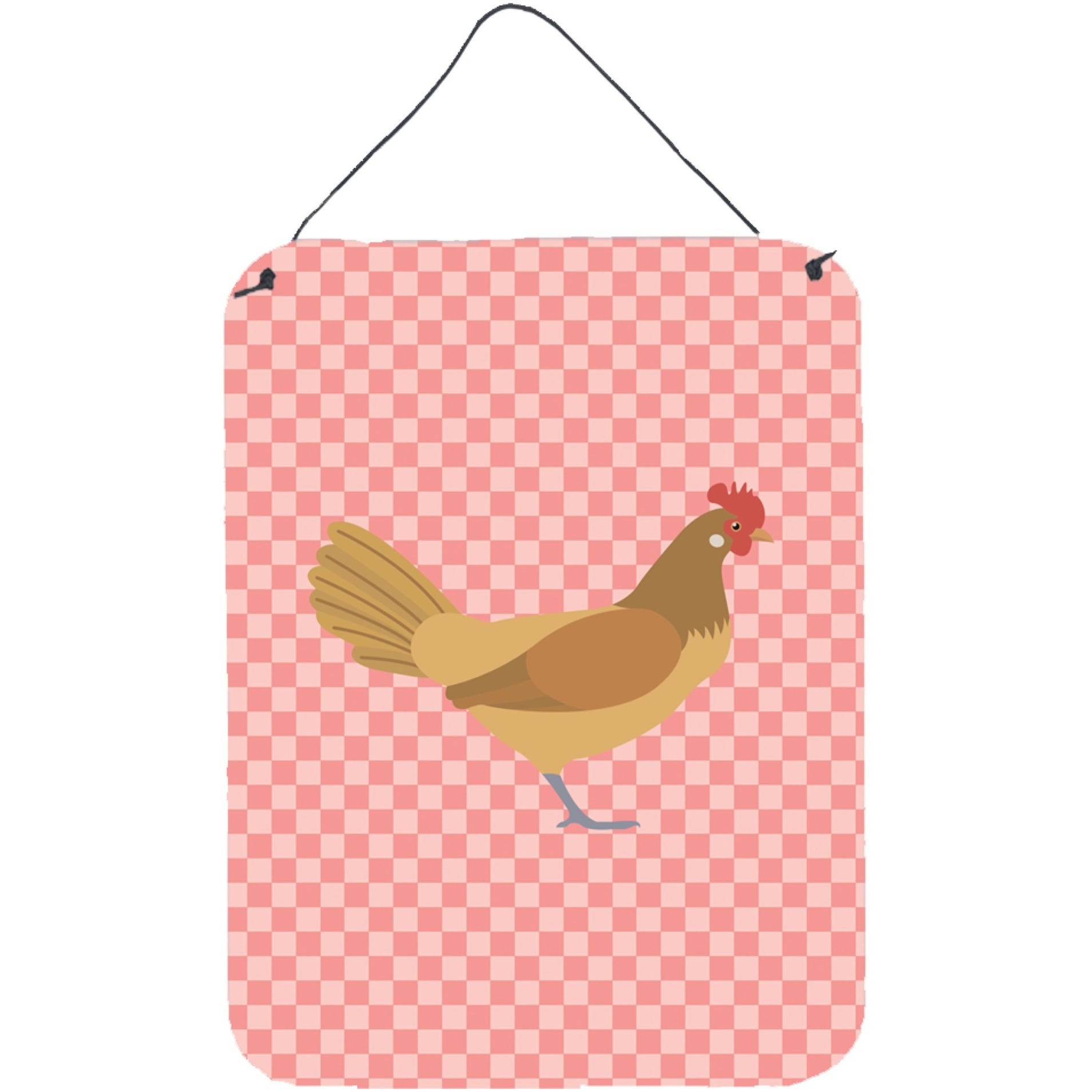 &quotCaroline's Treasures Frisian Friesian Chicken Pink Check Metal Print, 16hx12w, Multicolor"