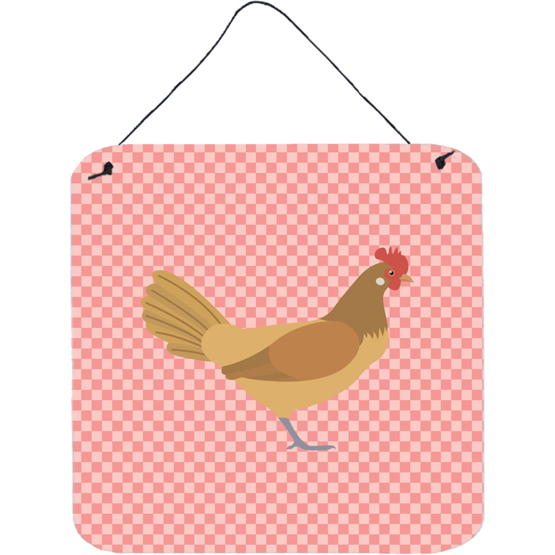 &quotCaroline's Treasures Pink Frisian Friesian Chicken Check Metal Print, 6"" H x 6"" W"
