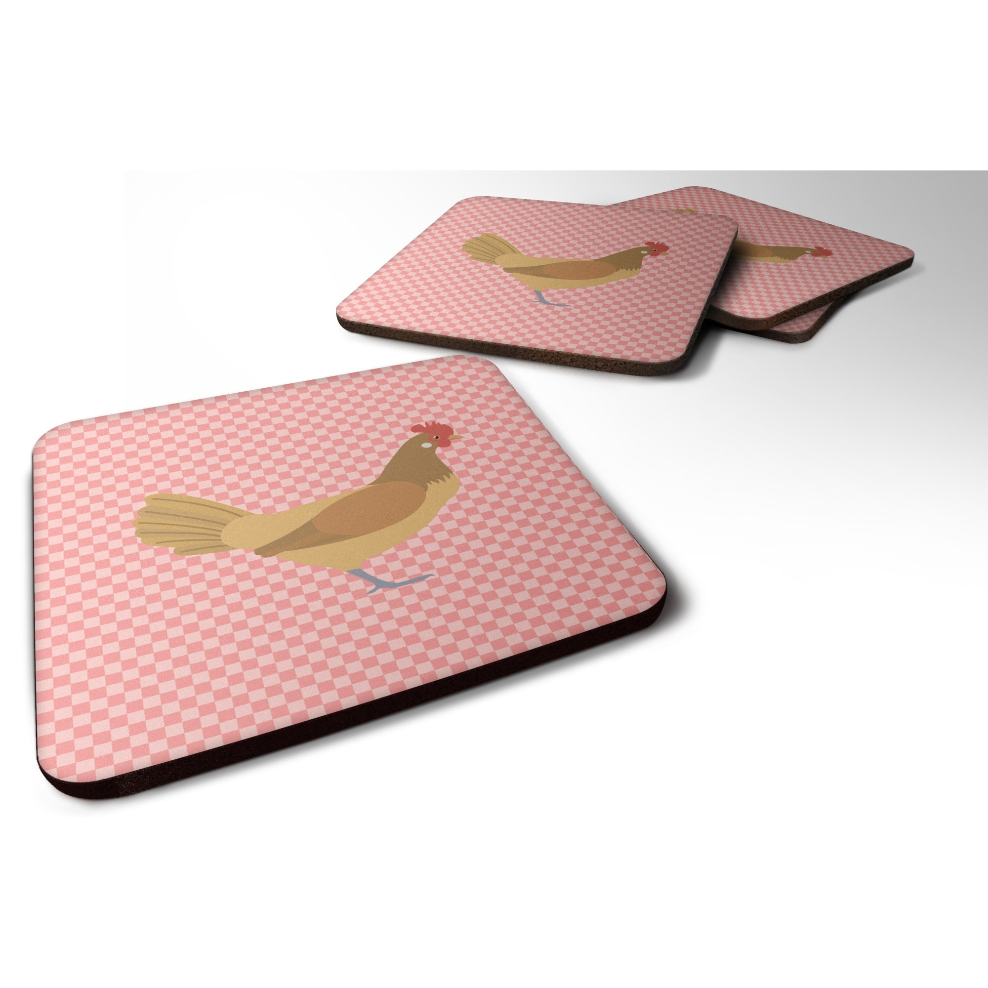 &quotCaroline's Treasures Frisian Friesian Chicken Pink Check Decorative coasters, 3.5, Multicolor"