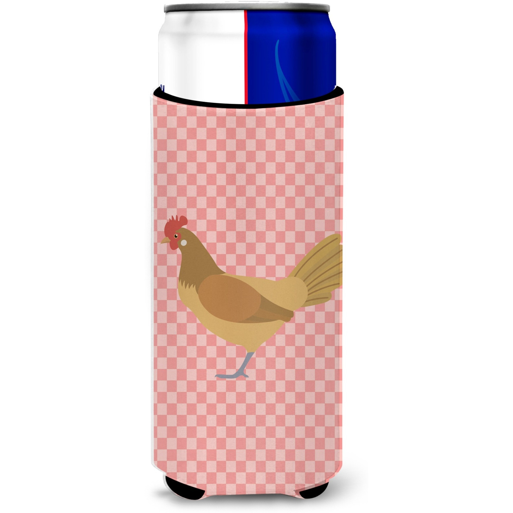 &quotCaroline's Treasures Frisian Friesian Chicken Pink Check Decorative Can Hugger, Slim, Multicolor"