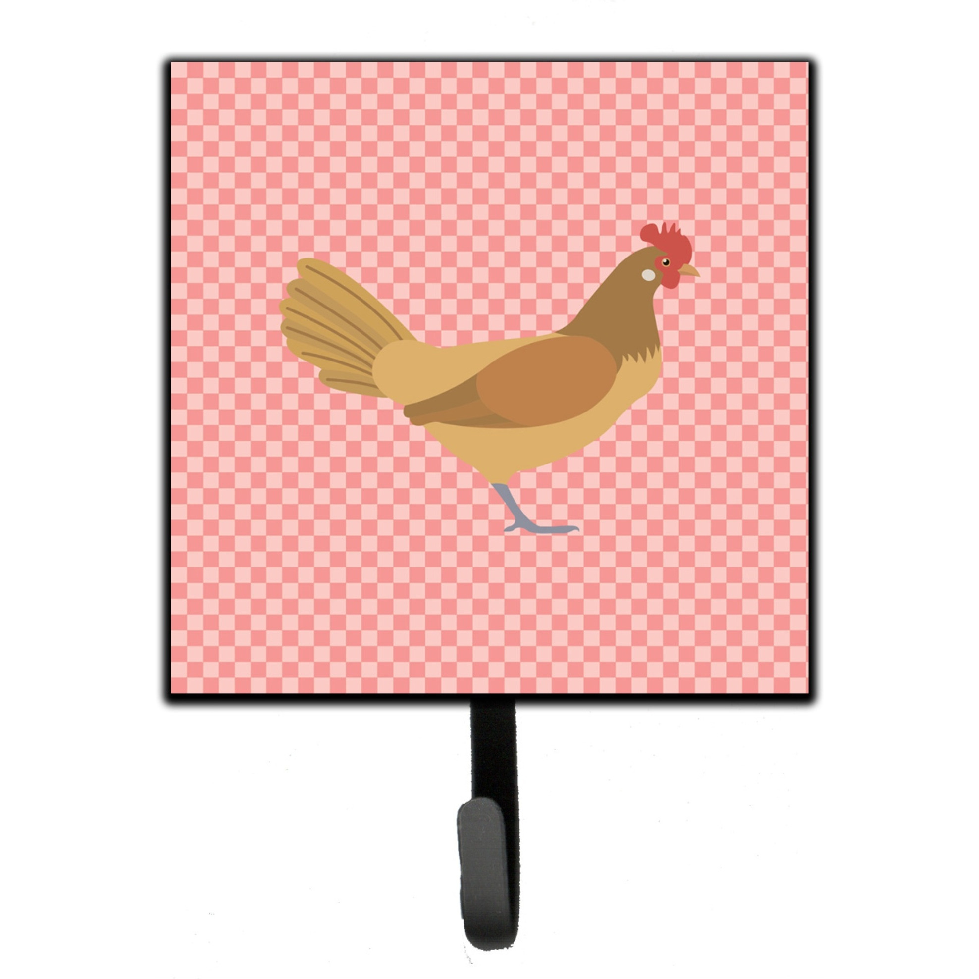 &quotCaroline's Treasures Frisian Friesian Chicken Pink Check Wall Hook, Small, Multicolor"