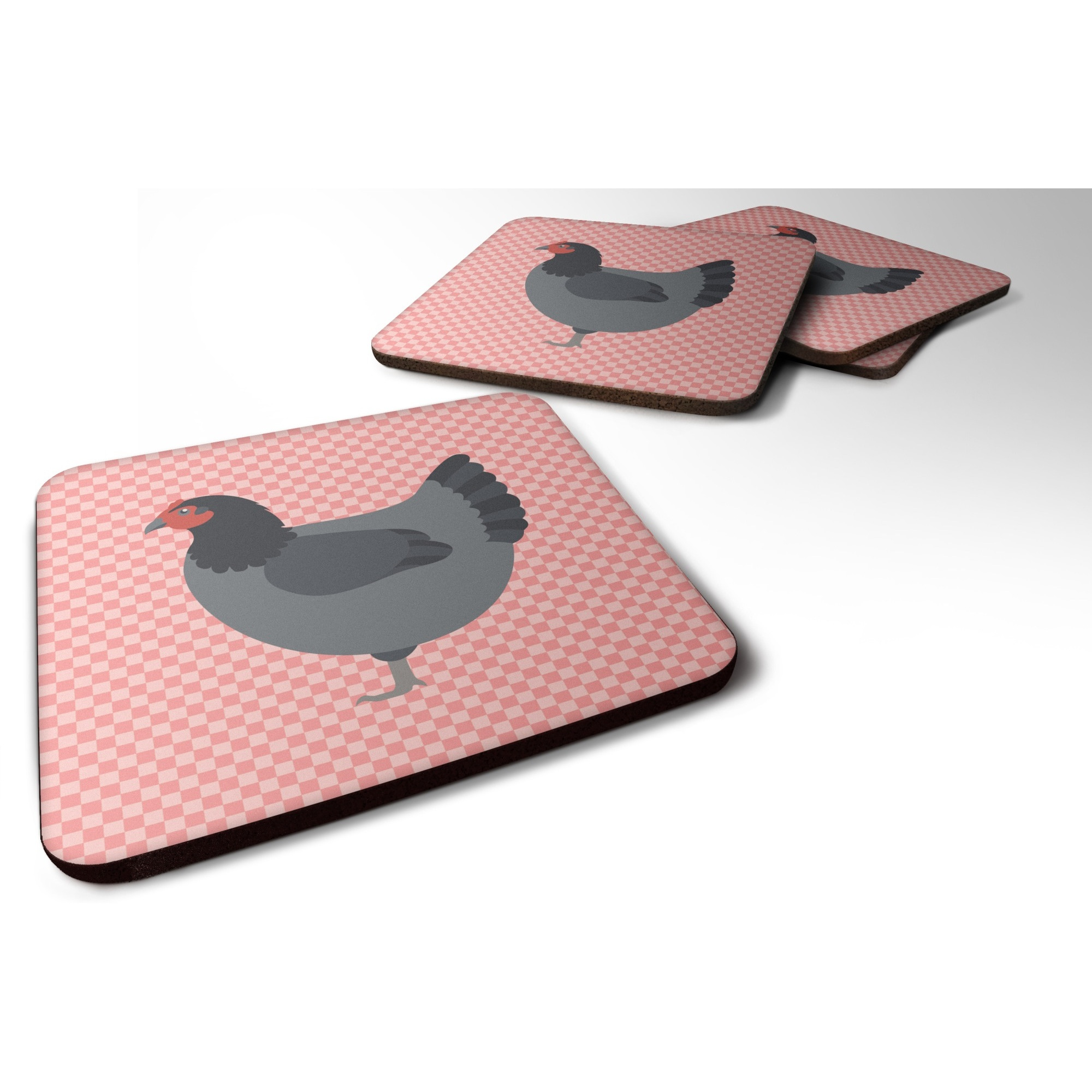 &quotCaroline's Treasures Jersey Giant Chicken Pink Check Decorative coasters, 3.5, Multicolor"