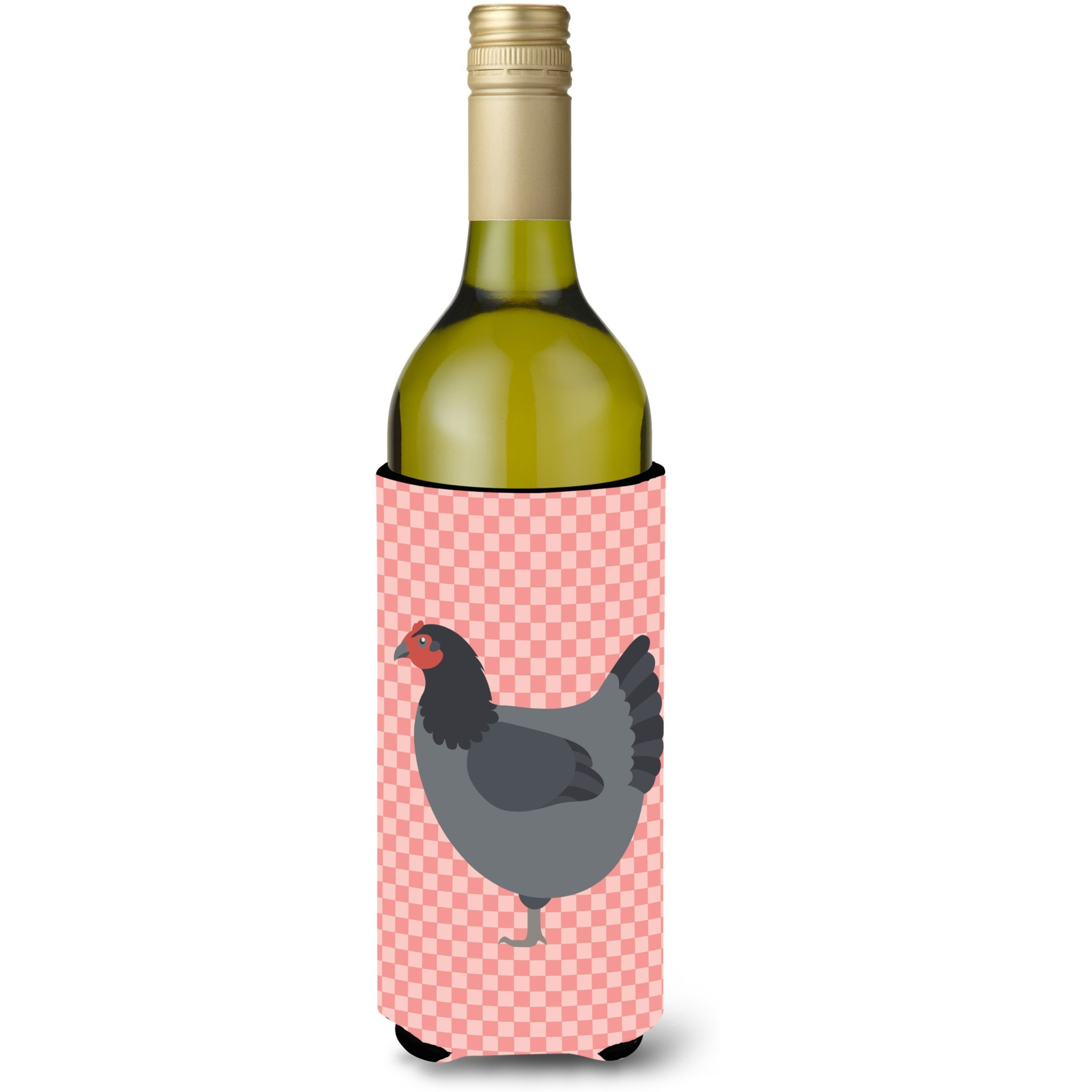 &quotCaroline's Treasures Jersey Giant Chicken Pink Check Decorative Bottle Hugger, 750 ml, Multicolor"